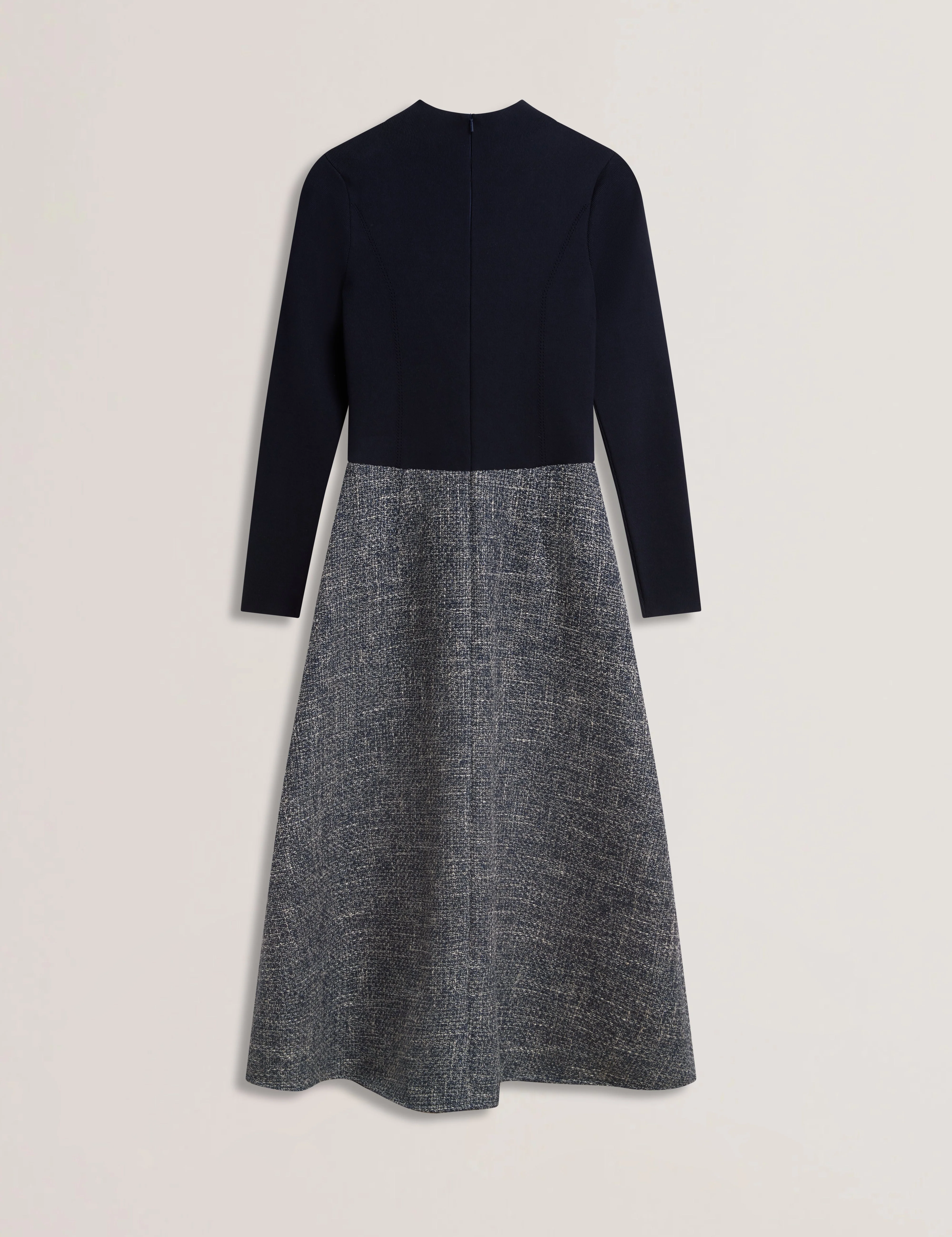 Abieb Polo-Neck Knit Bodice Midi Boucle Dress Navy - Image 5