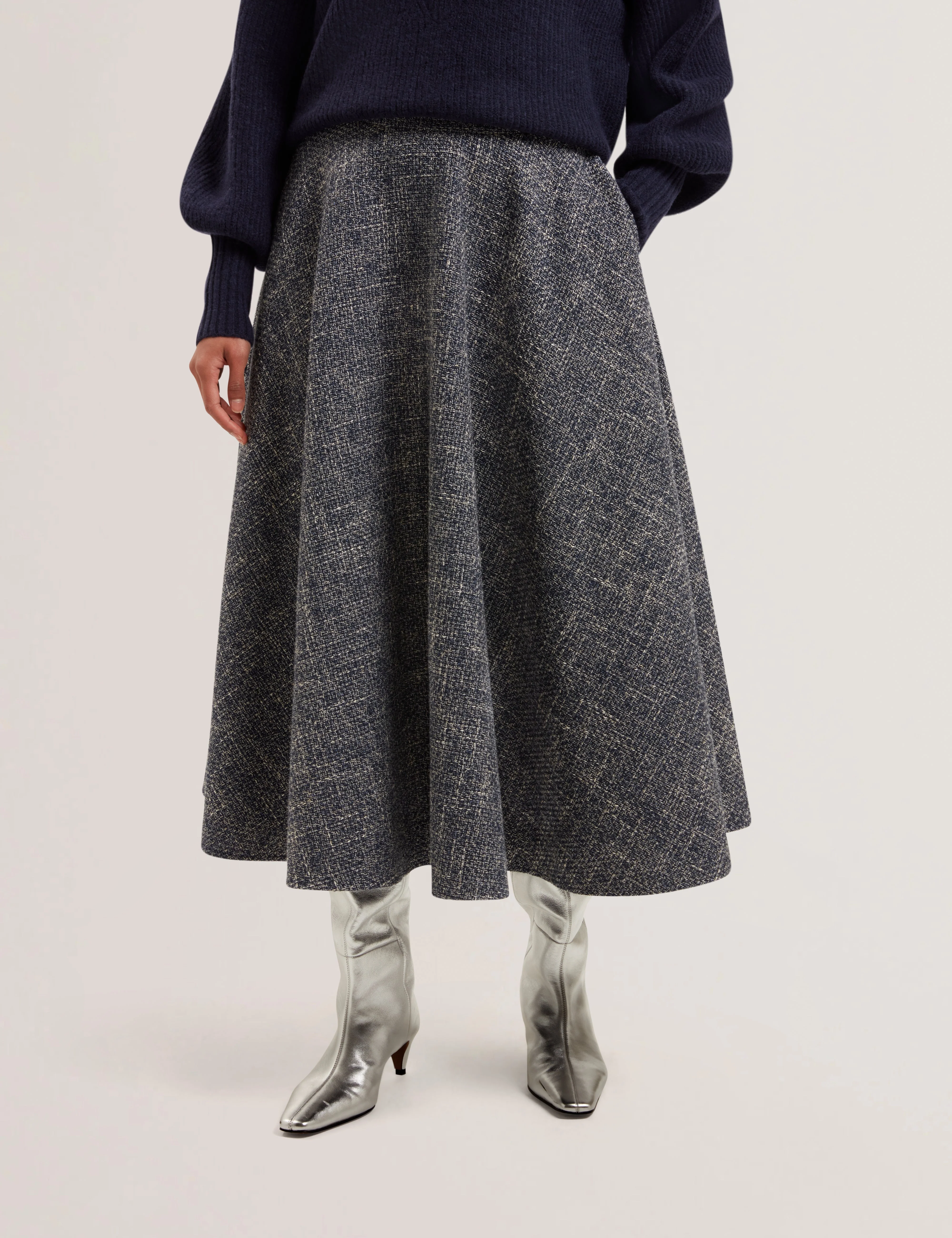 Abies Boucle Midi Ruffled Circle Skirt Navy - Image 2