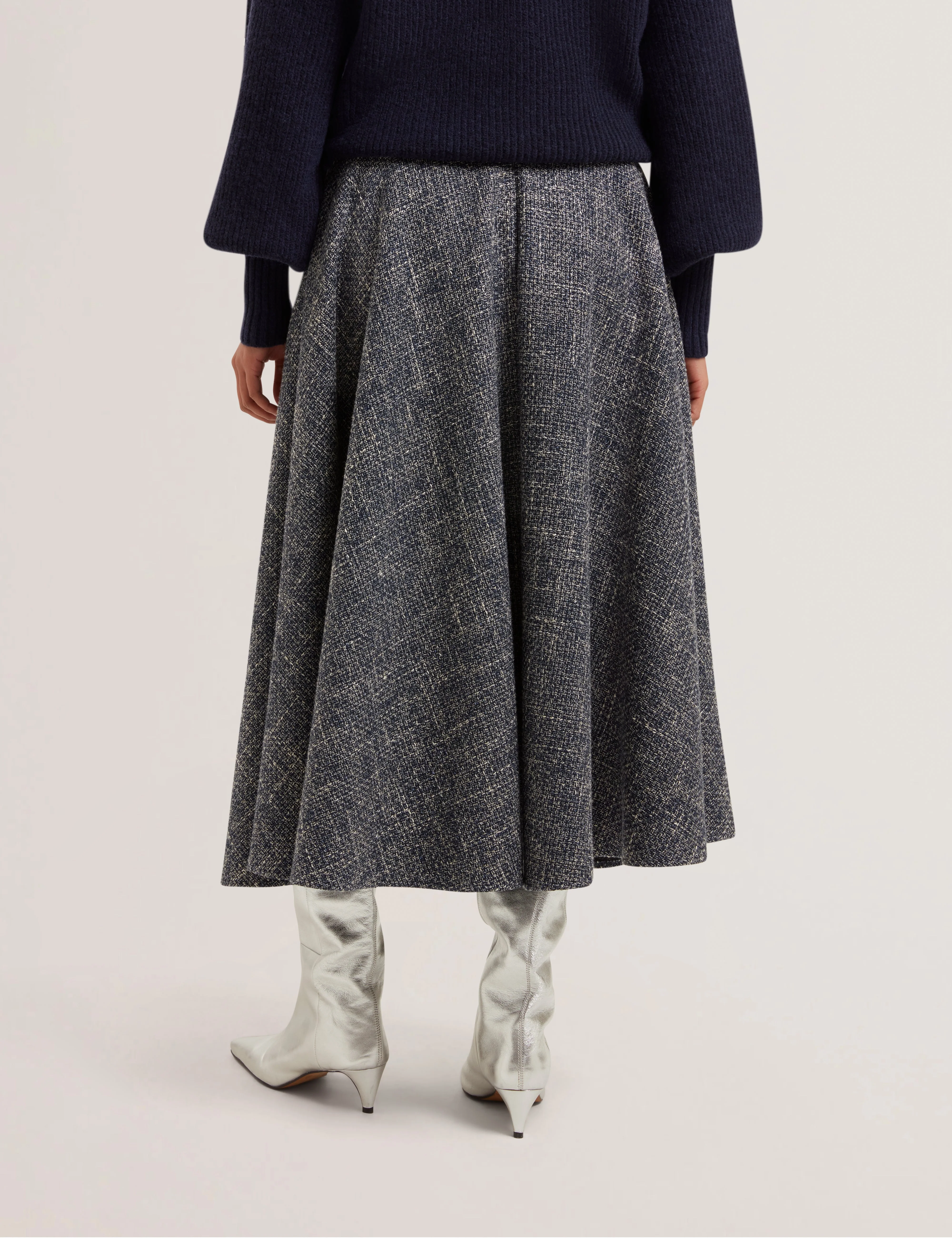 Abies Boucle Midi Ruffled Circle Skirt Navy - Image 4