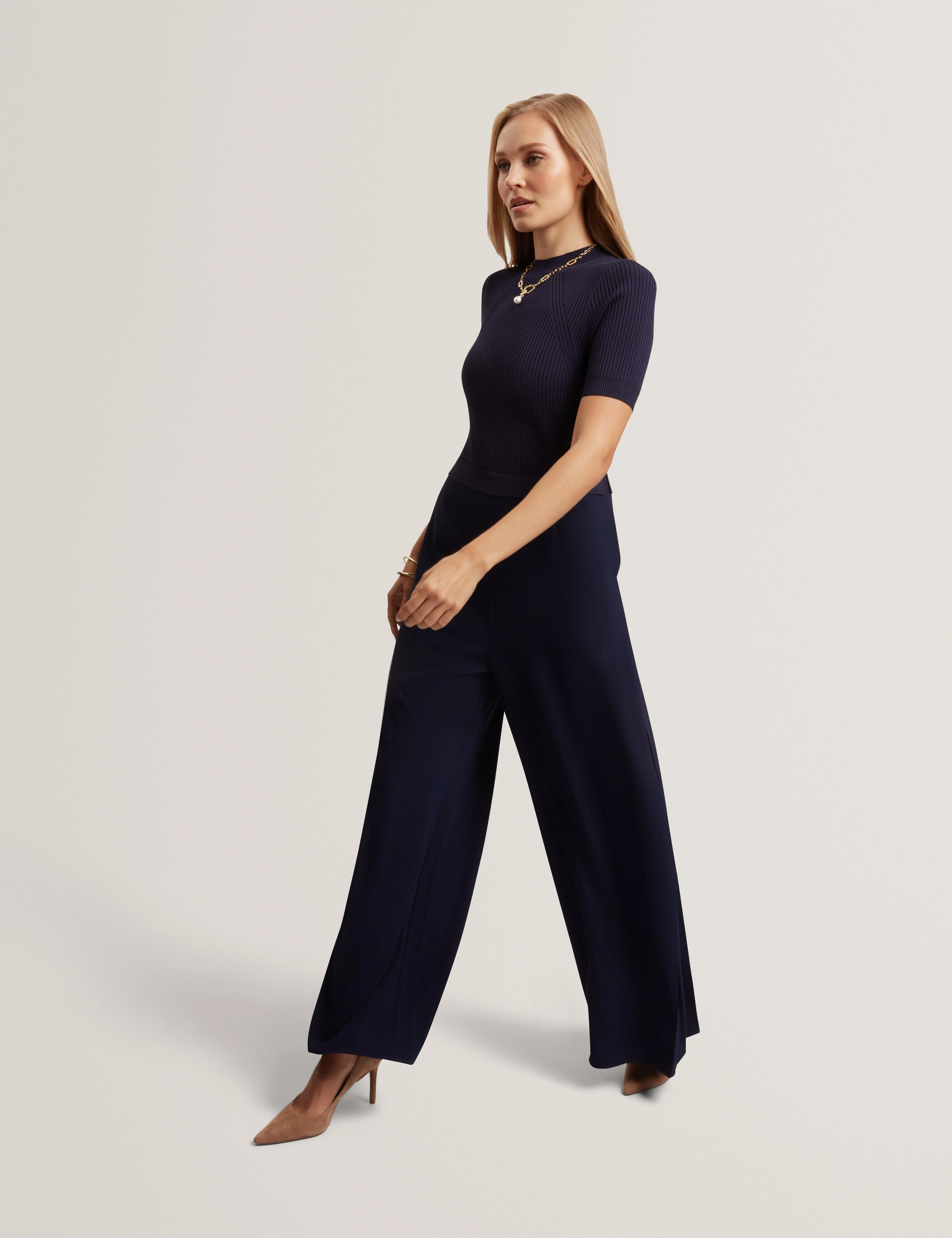 Aellaa Knit Bodice Jumpsuit Navy - Image 5