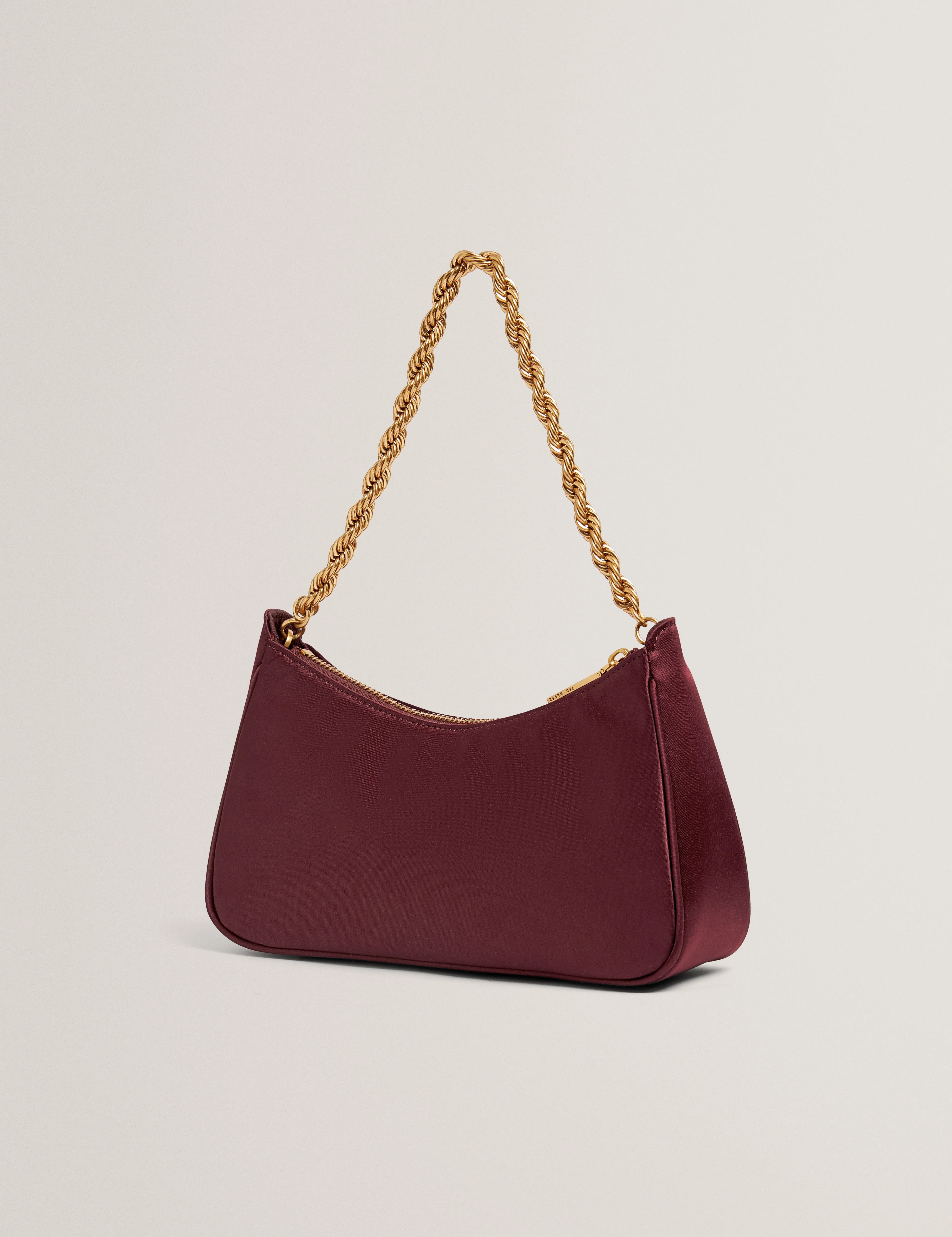 Agnise Chain Detail Satin Shoulder Bag Wine - Image 4