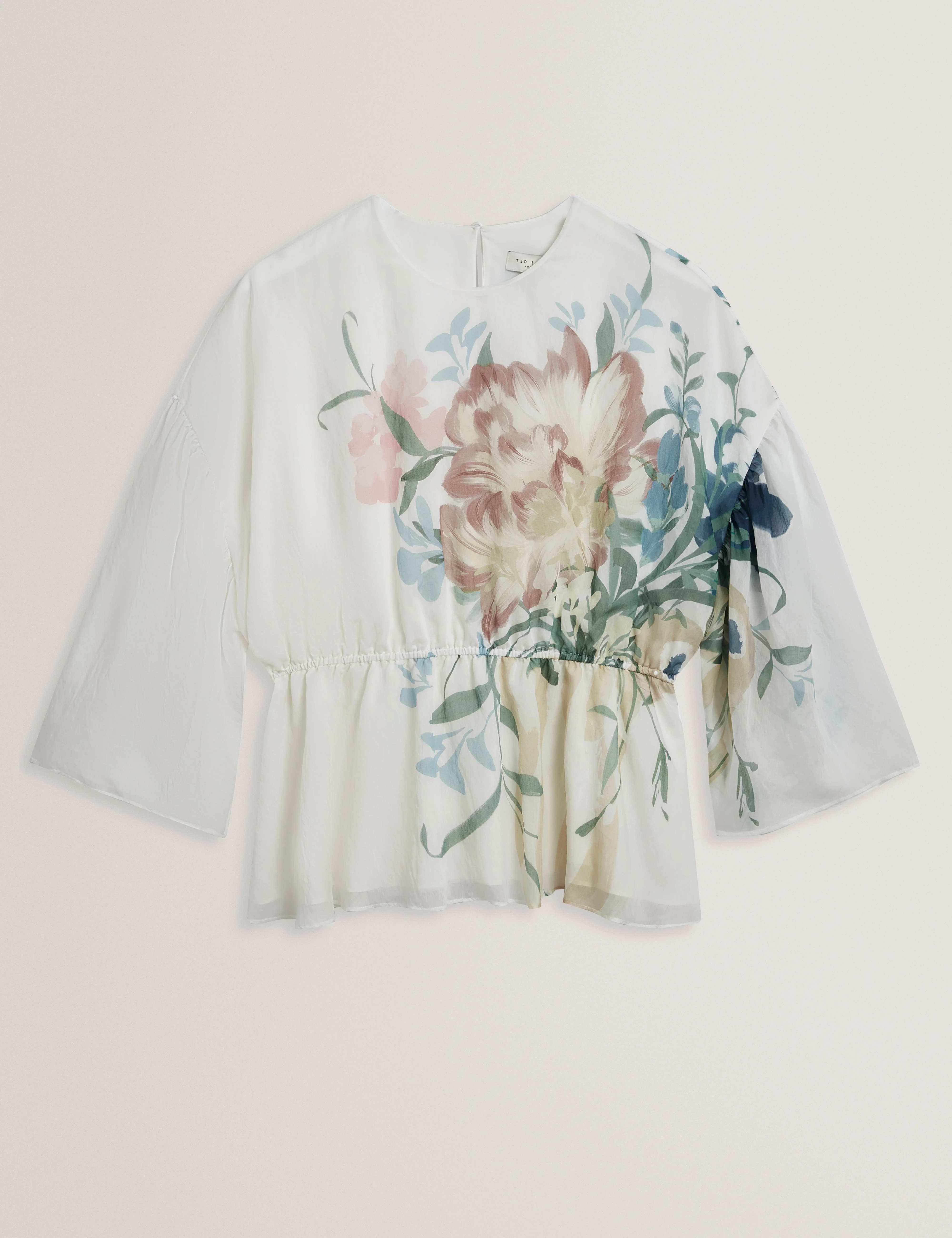 Ahlanza Printed Puff Sleeve Peplum Top Ivory - Image 7