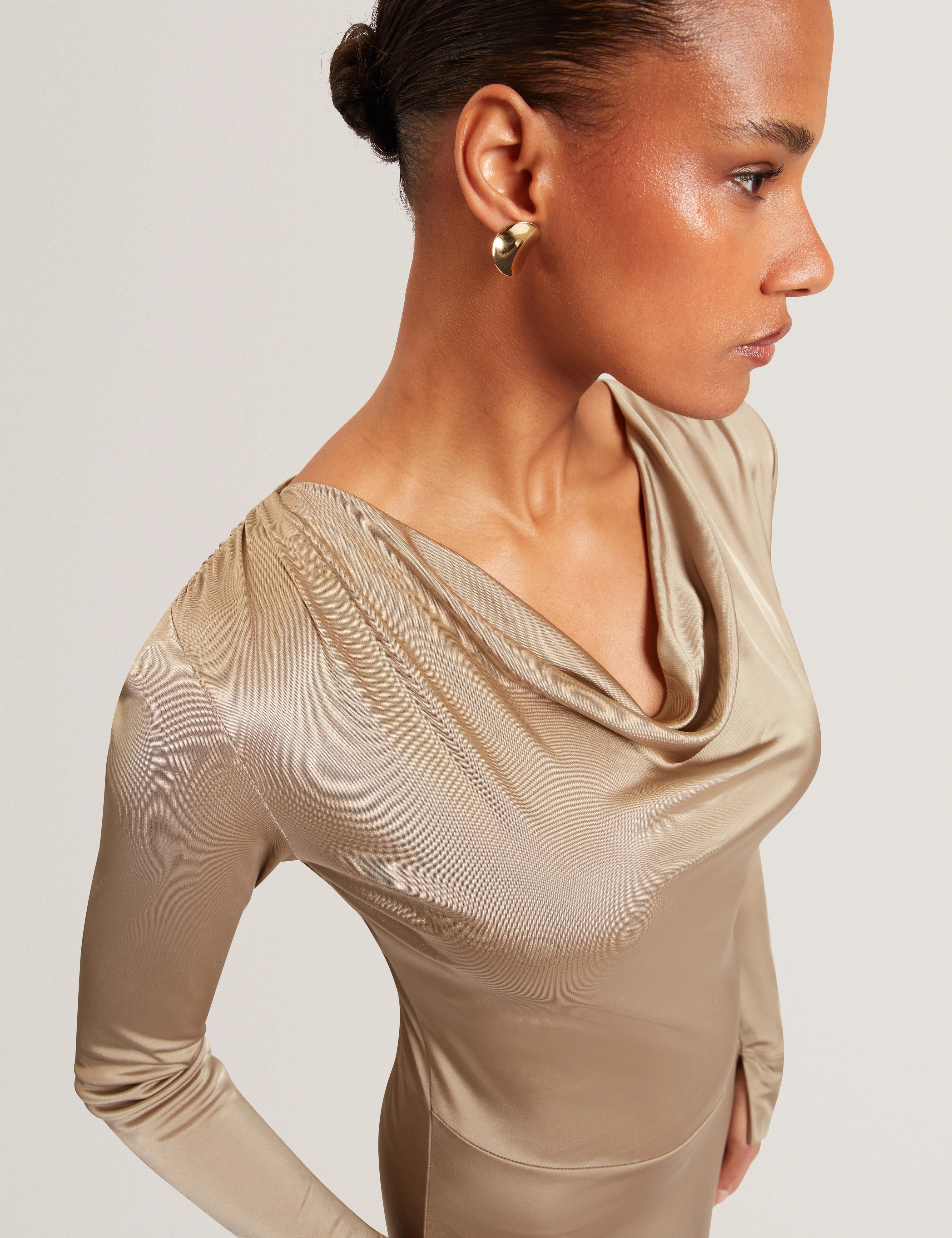 Aianna Cowl Neck Midi Dress Olive - Image 3