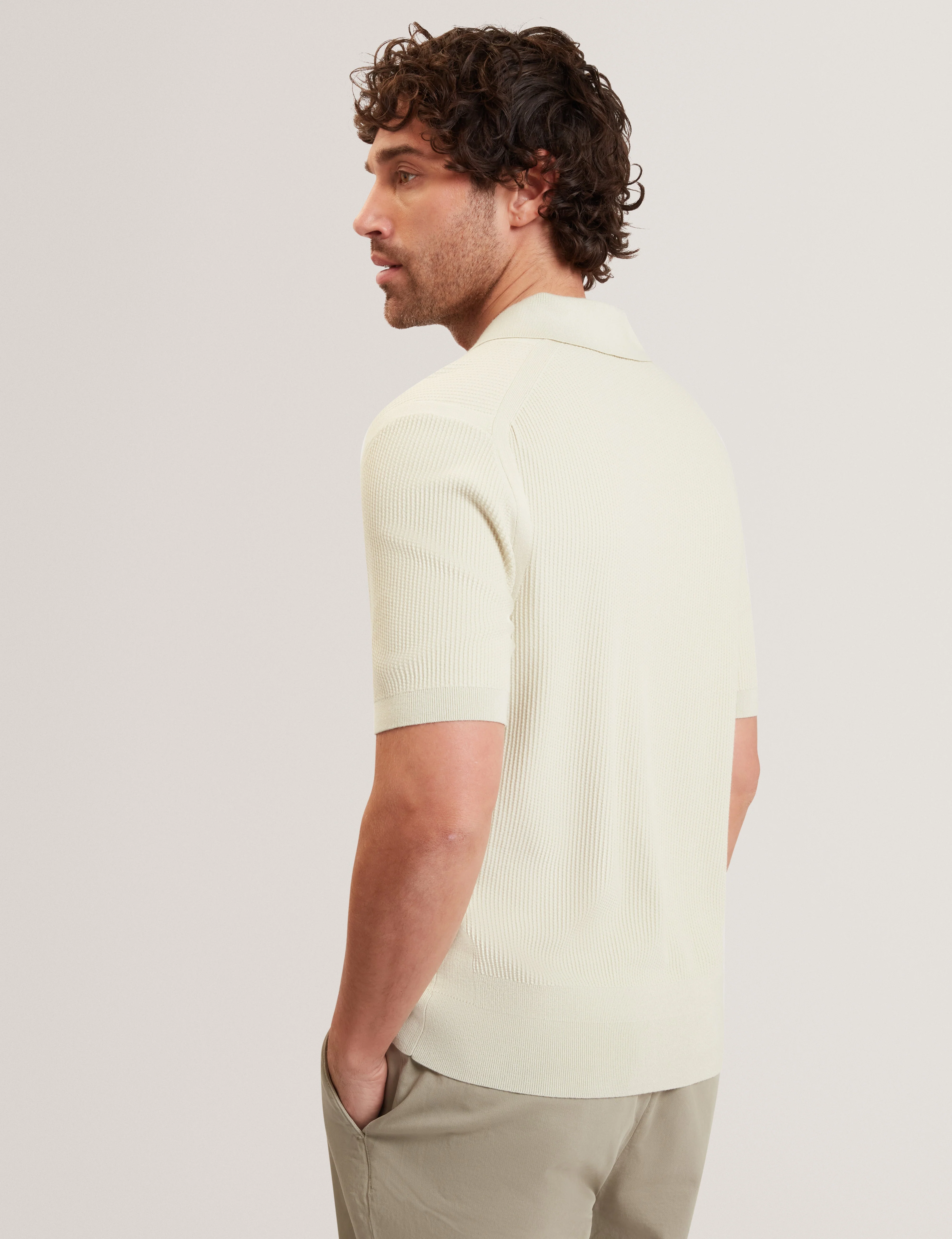 Aindrea Ss Stitch Detail Open Neck Polo Pl-Green - Image 5