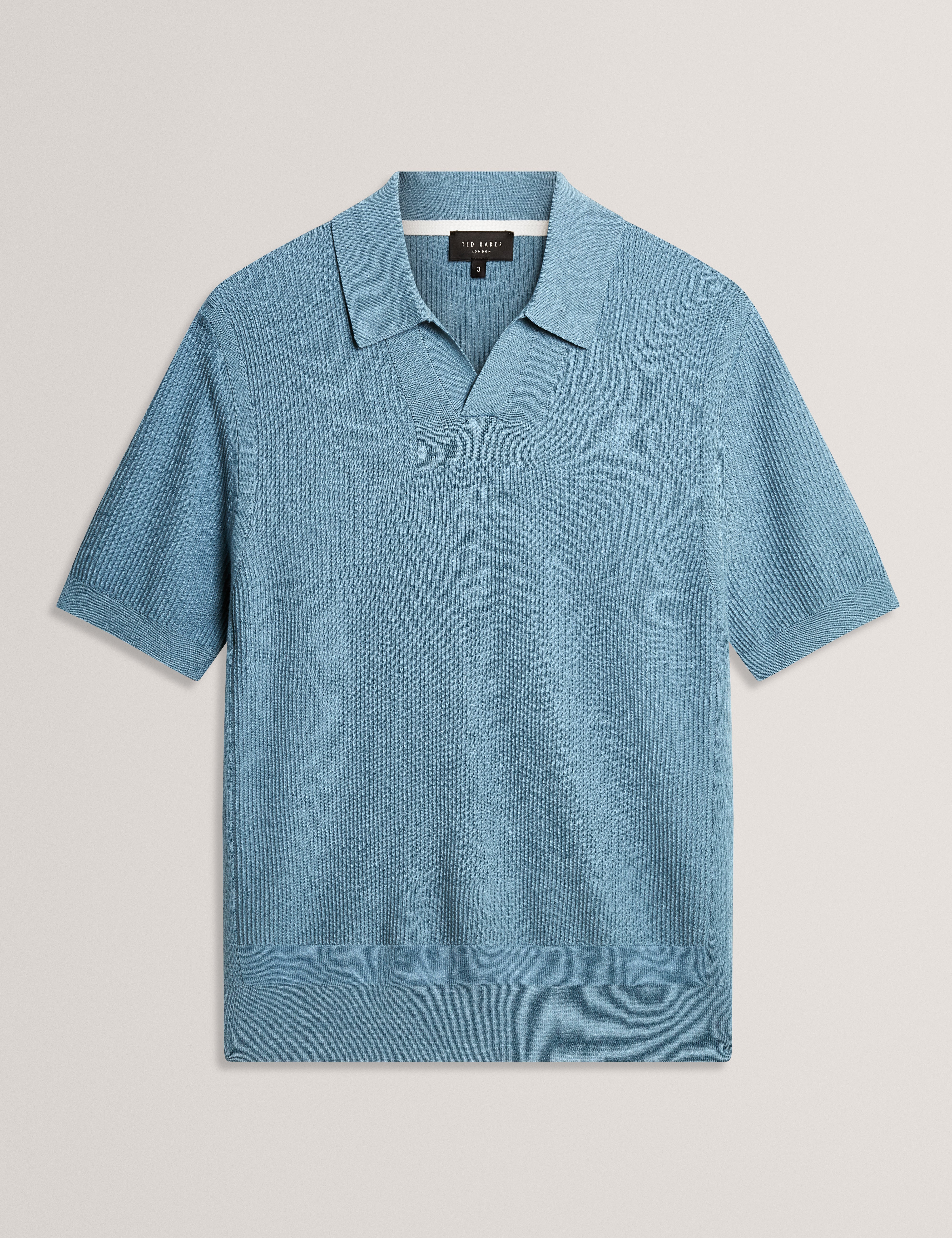 Aindrea Ss Stitch Detail Open Neck Polo Sky-Blue - Image 6