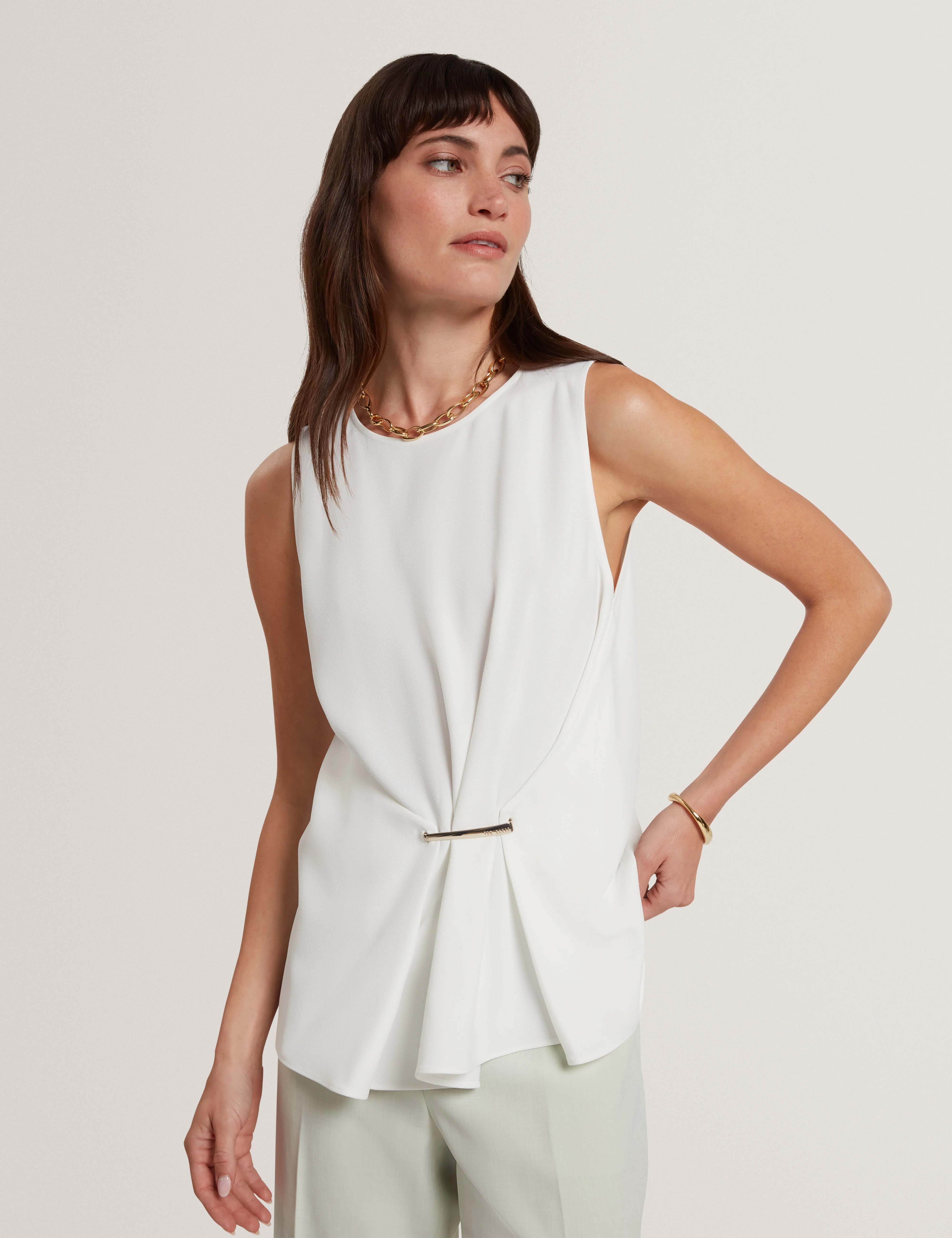Alayra Draped Bar Detail Top Ivory