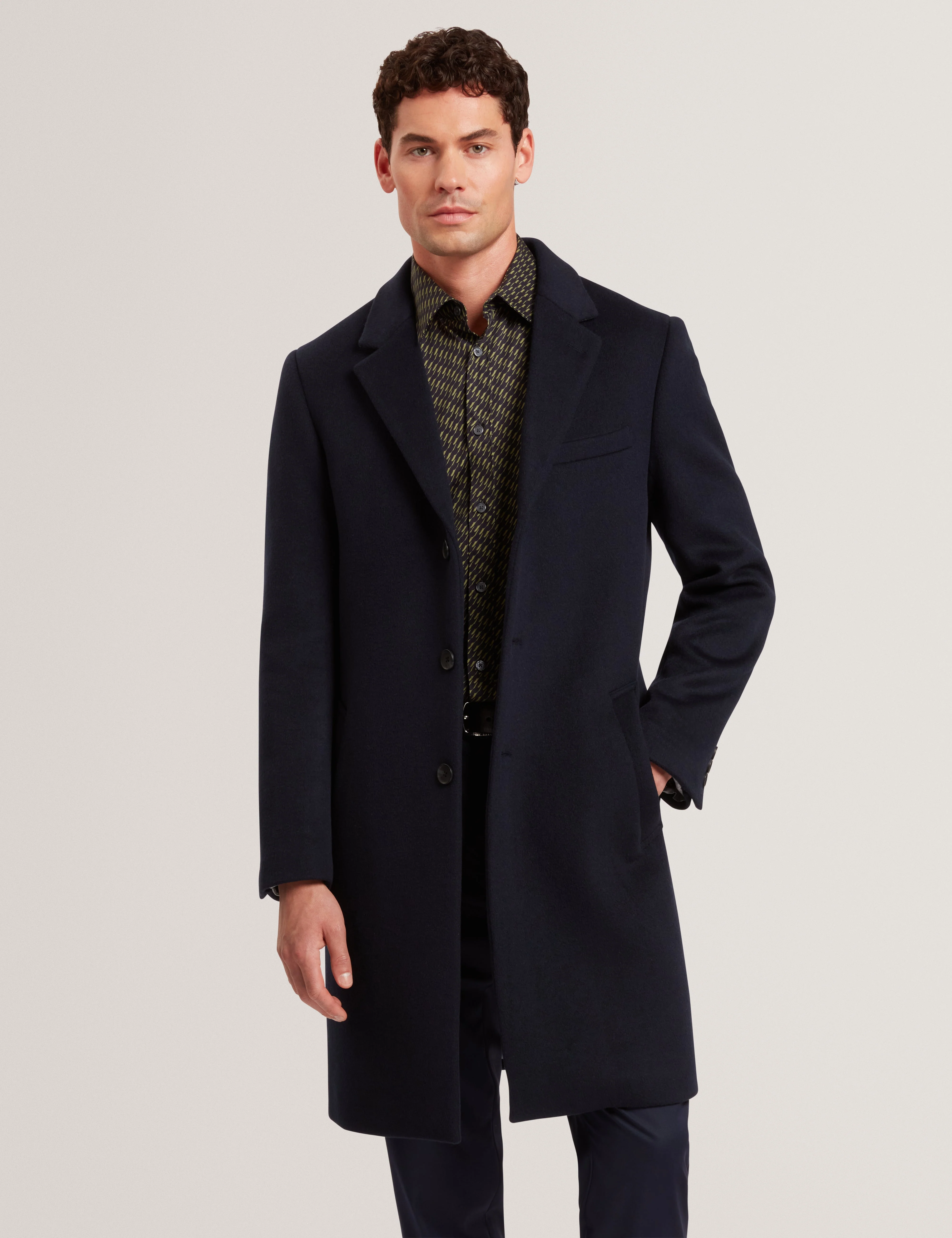 Alerton Slim Fit Wool Blend City Overcoat Navy