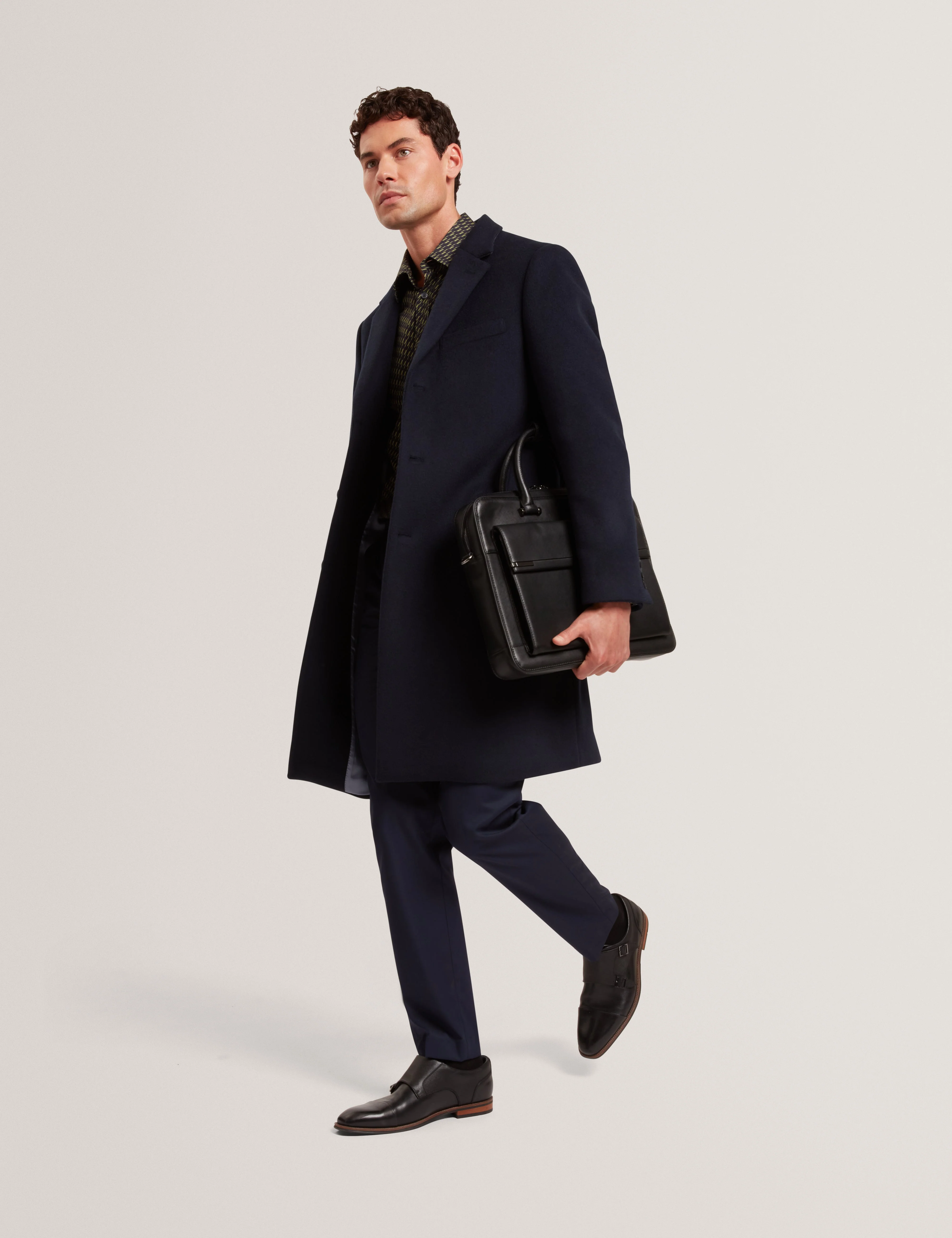 Alerton Slim Fit Wool Blend City Overcoat Navy - Image 4