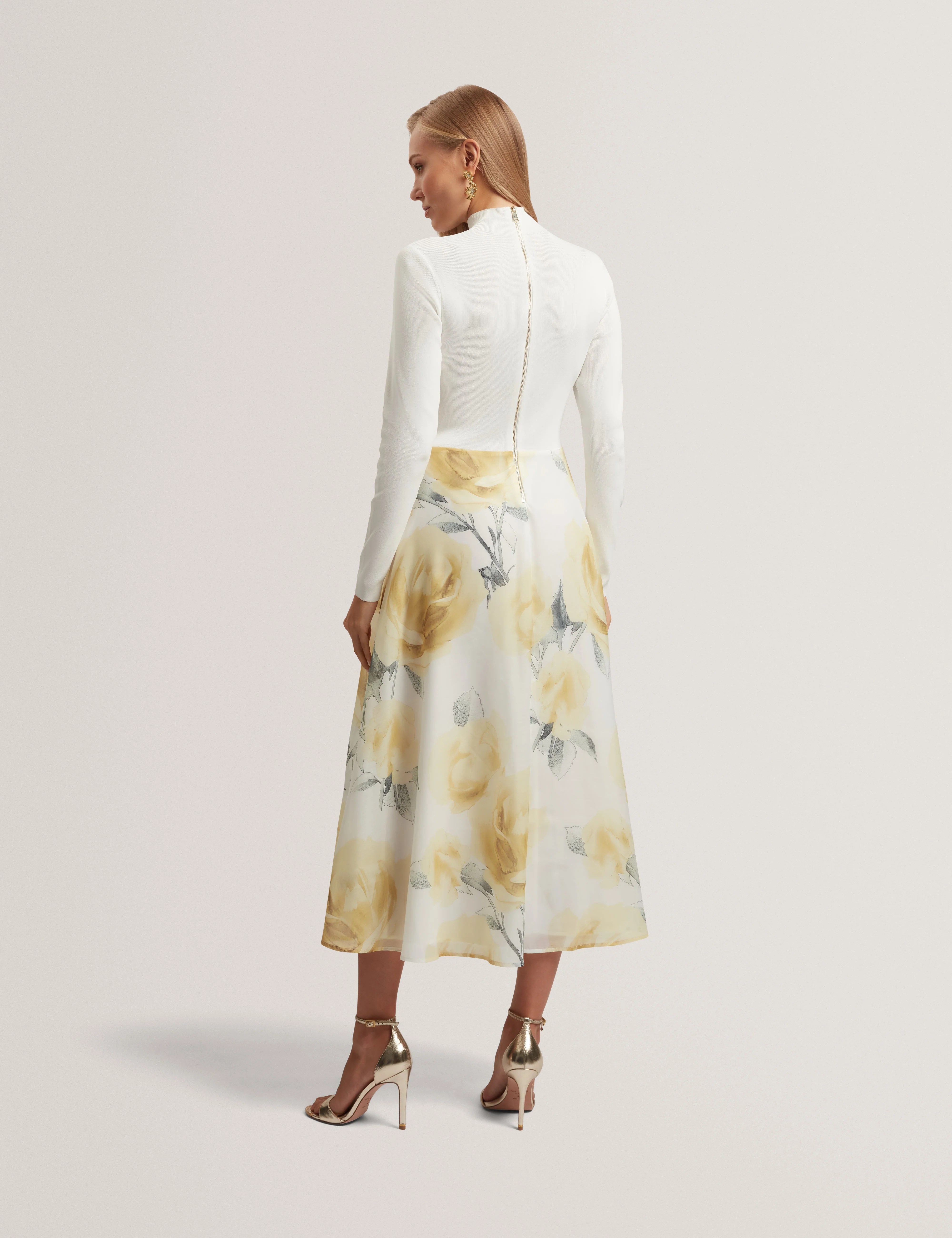 Allila Midi Dress With Organza Printed Skirt Ivory - Image 5