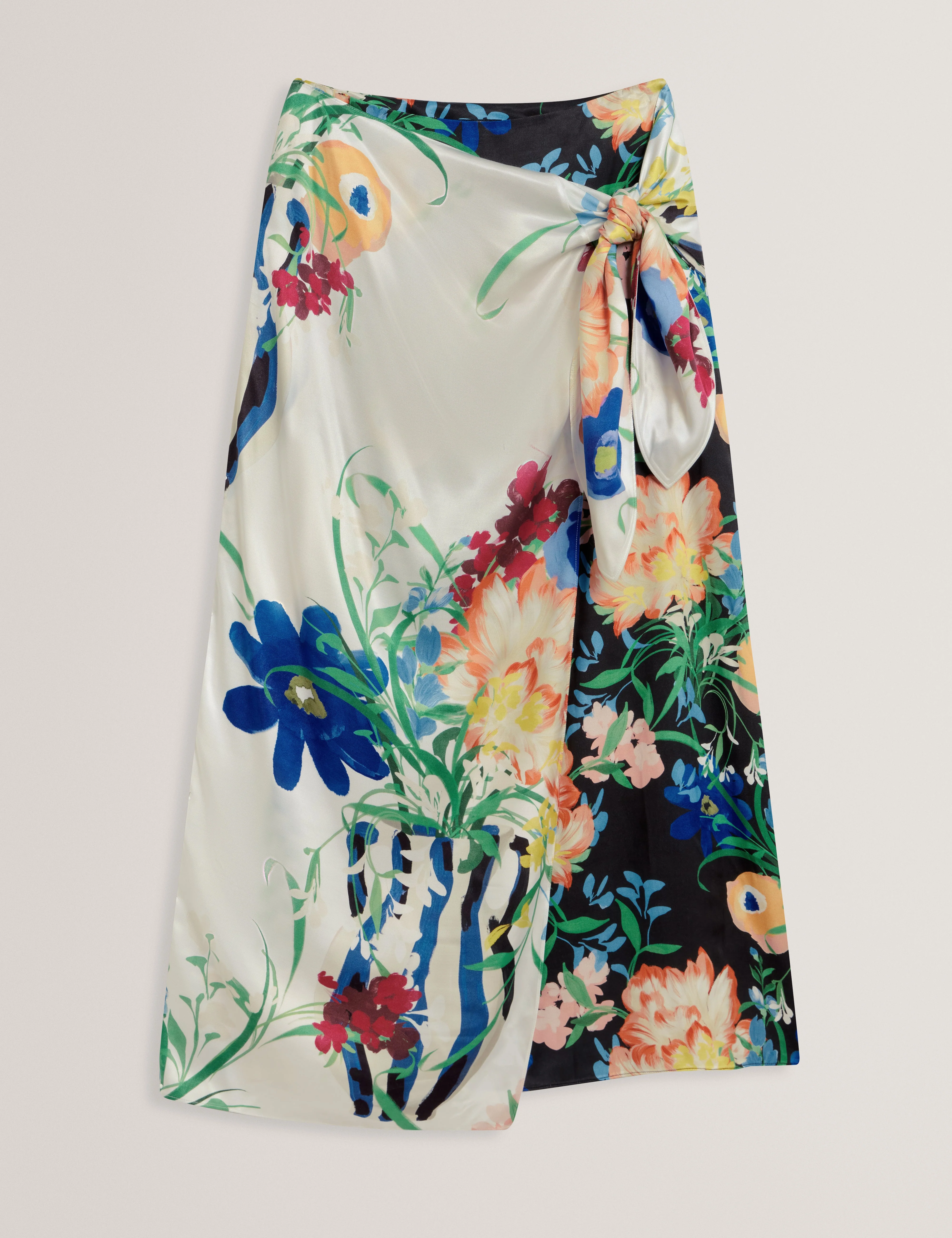 Allmia Floral Print Knot Detail Wrap Midi Skirt Black - Image 7