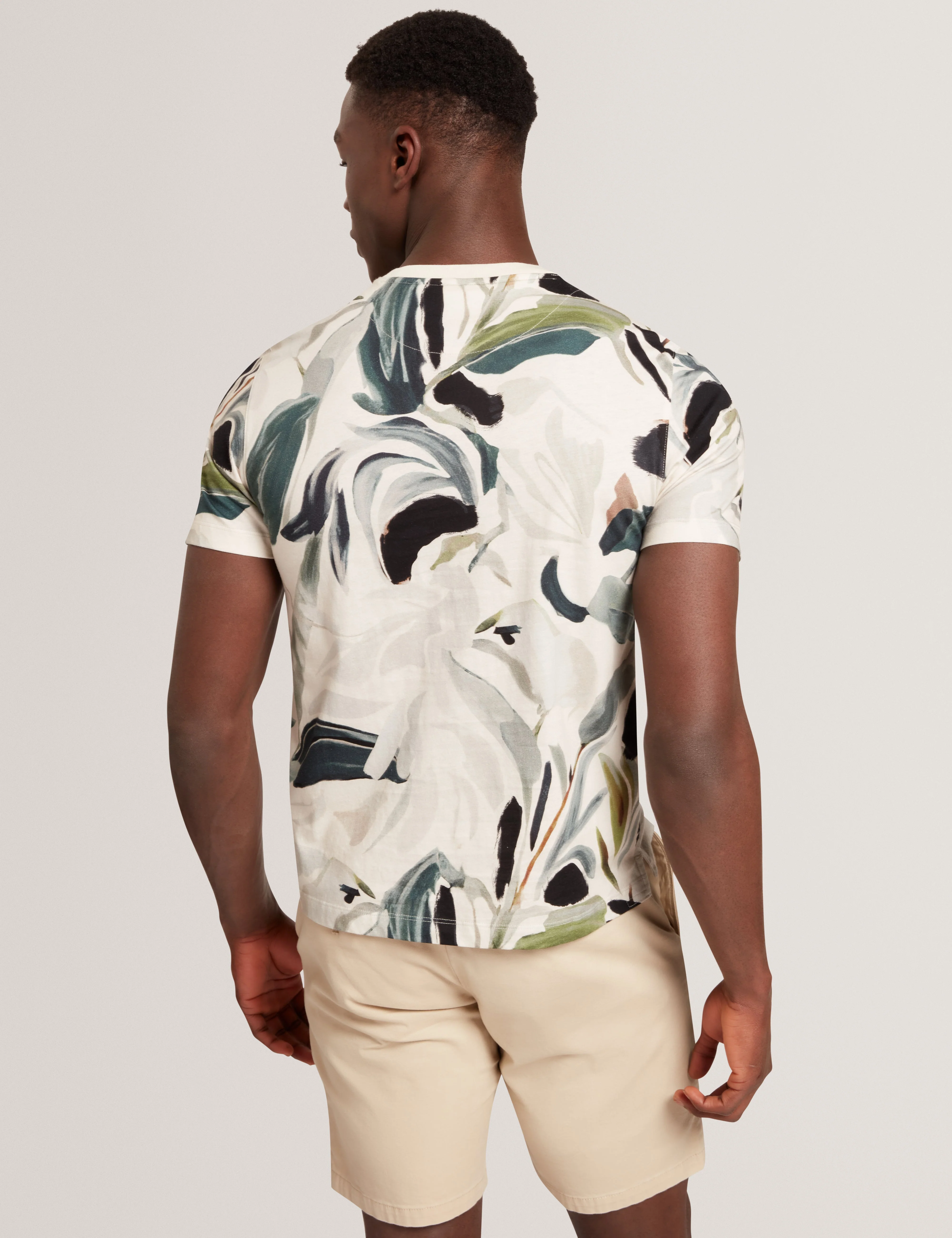 Almoi Short Sleeve Cotton Floral Print T-Shirt Ecru - Image 4
