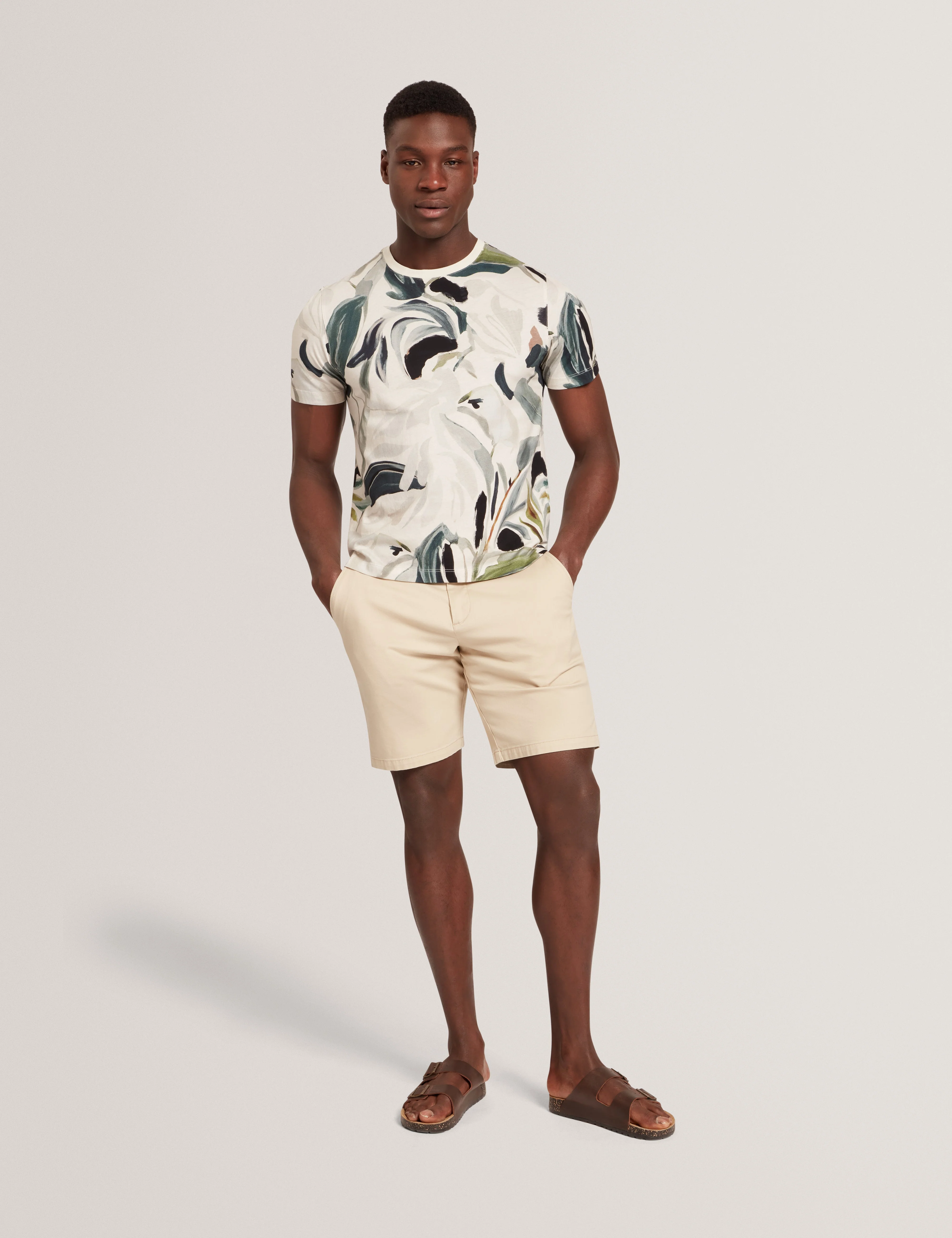 Almoi Short Sleeve Cotton Floral Print T-Shirt Ecru - Image 7
