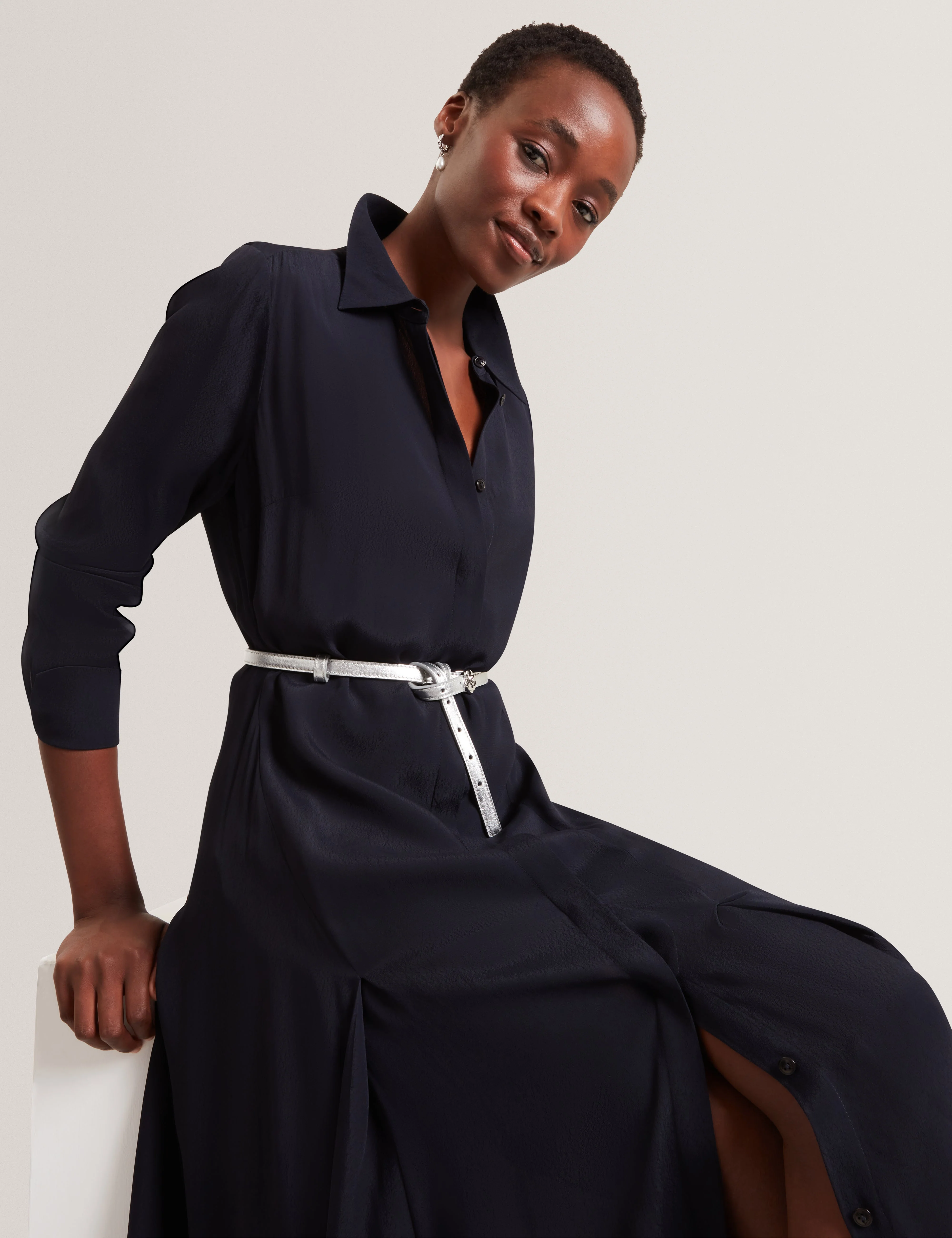 Aluma Midi Shirt Dress Navy - Image 6