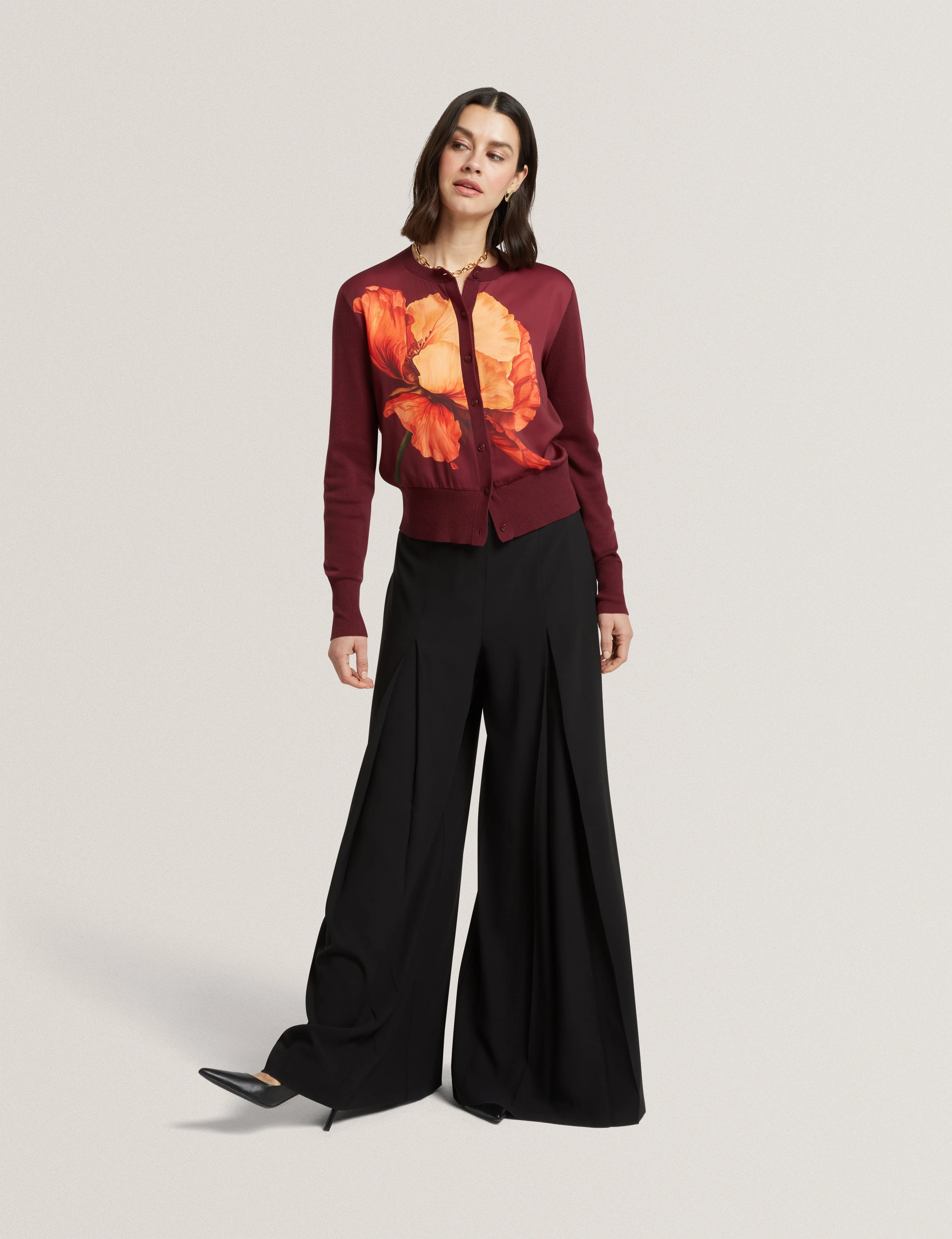 Amaryli Printed Woven Front Cardigan Oxblood - Image 2