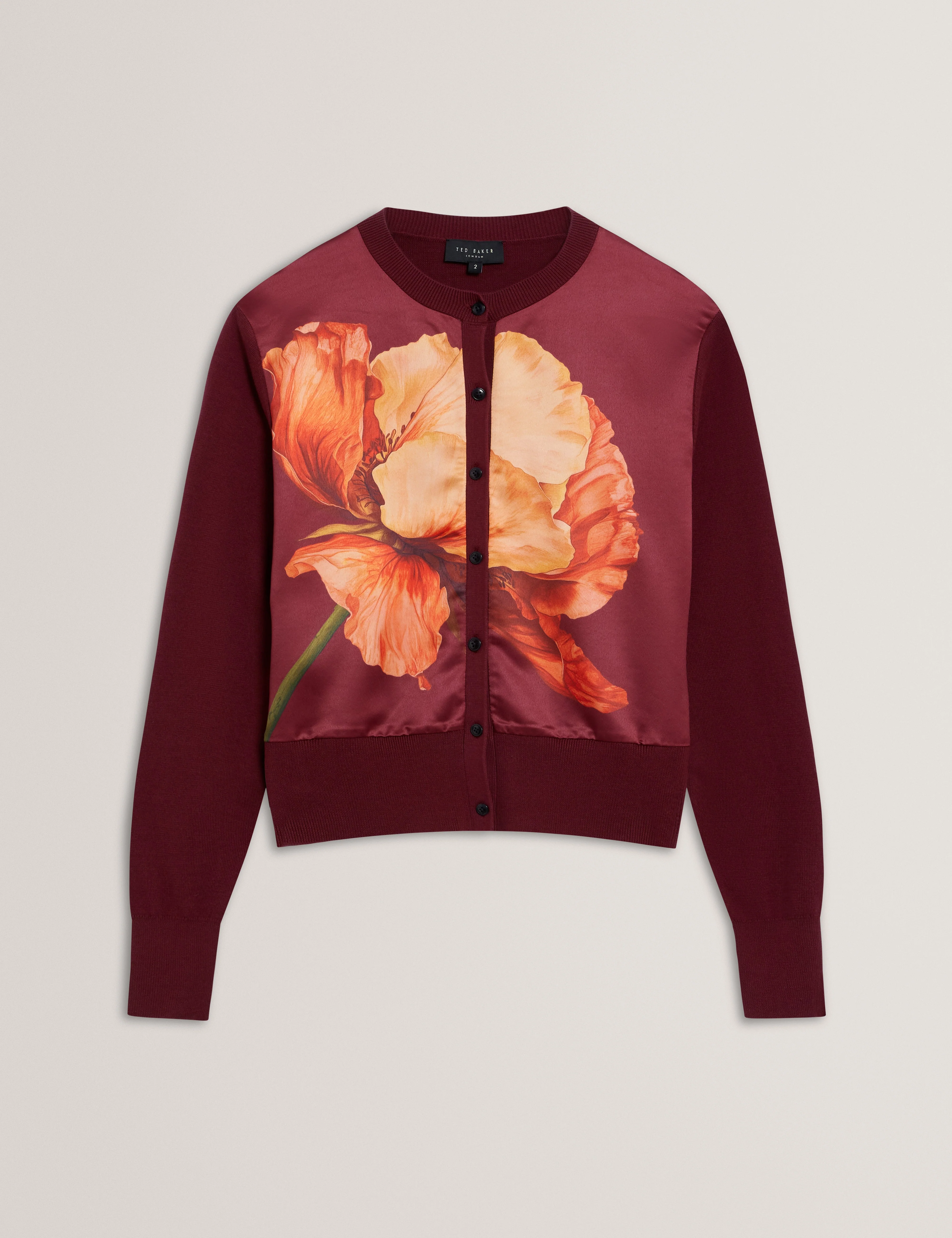 Amaryli Printed Woven Front Cardigan Oxblood - Image 7