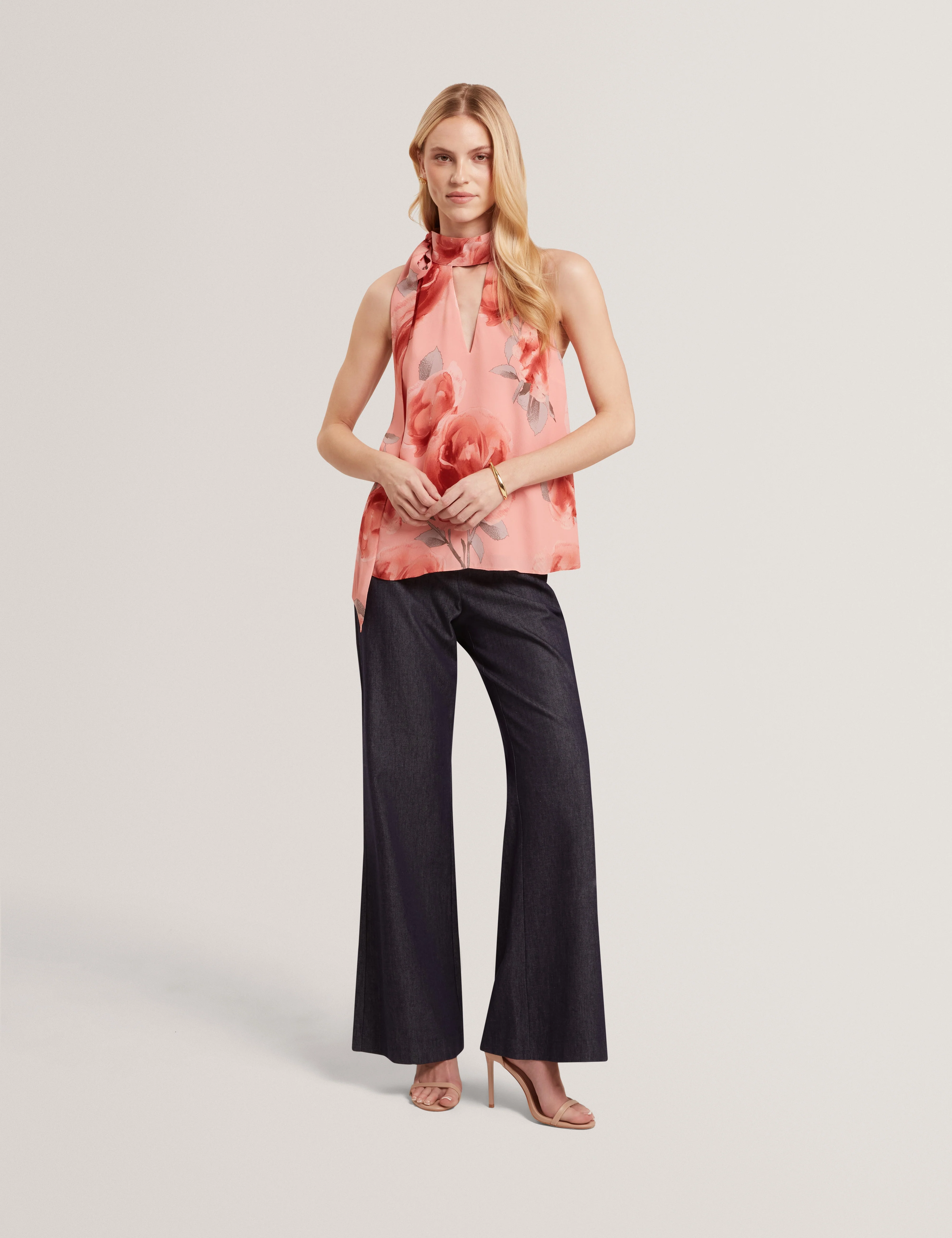 Ambera Printed Tie Halter Neck Top Coral - Image 2