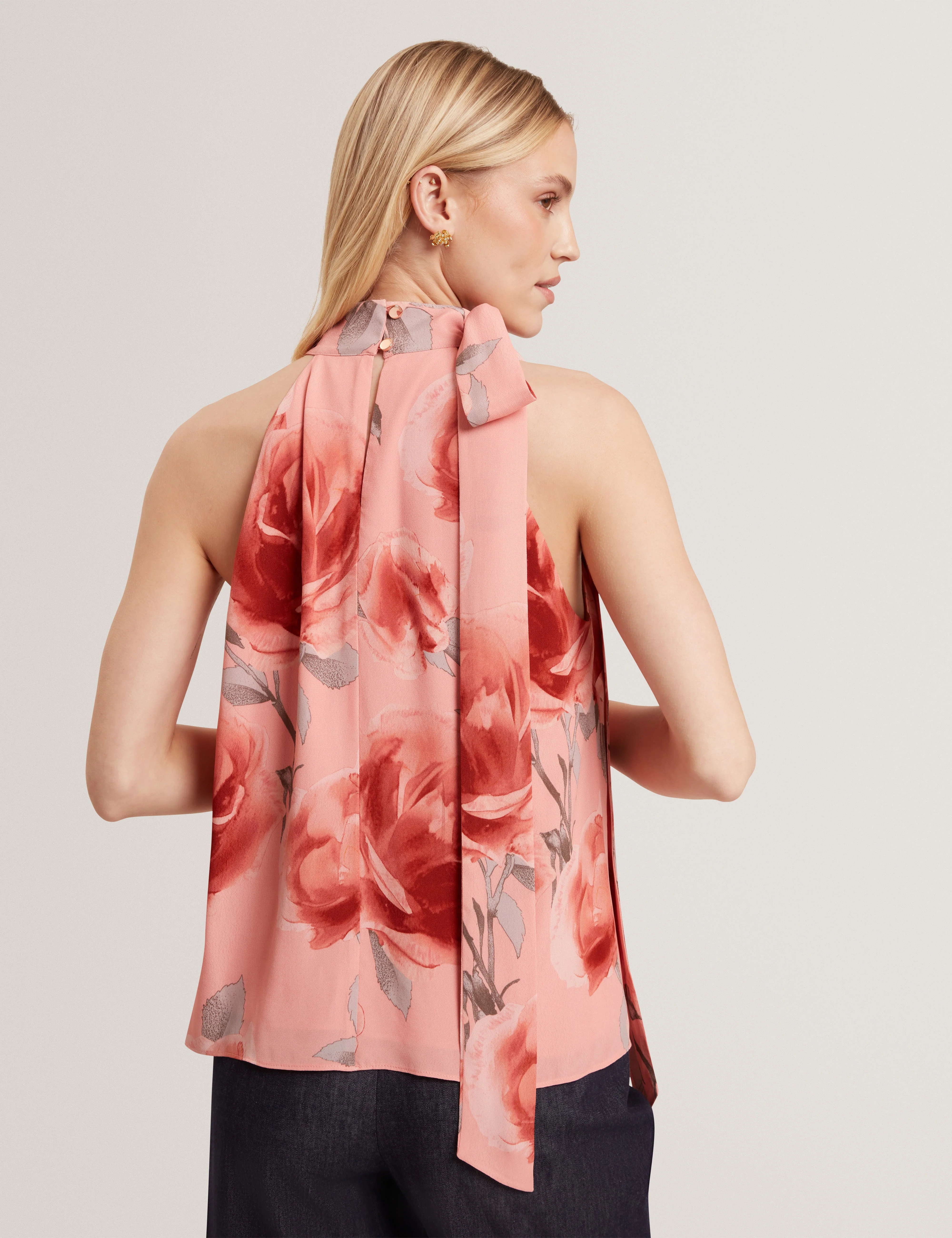 Ambera Printed Tie Halter Neck Top Coral - Image 5