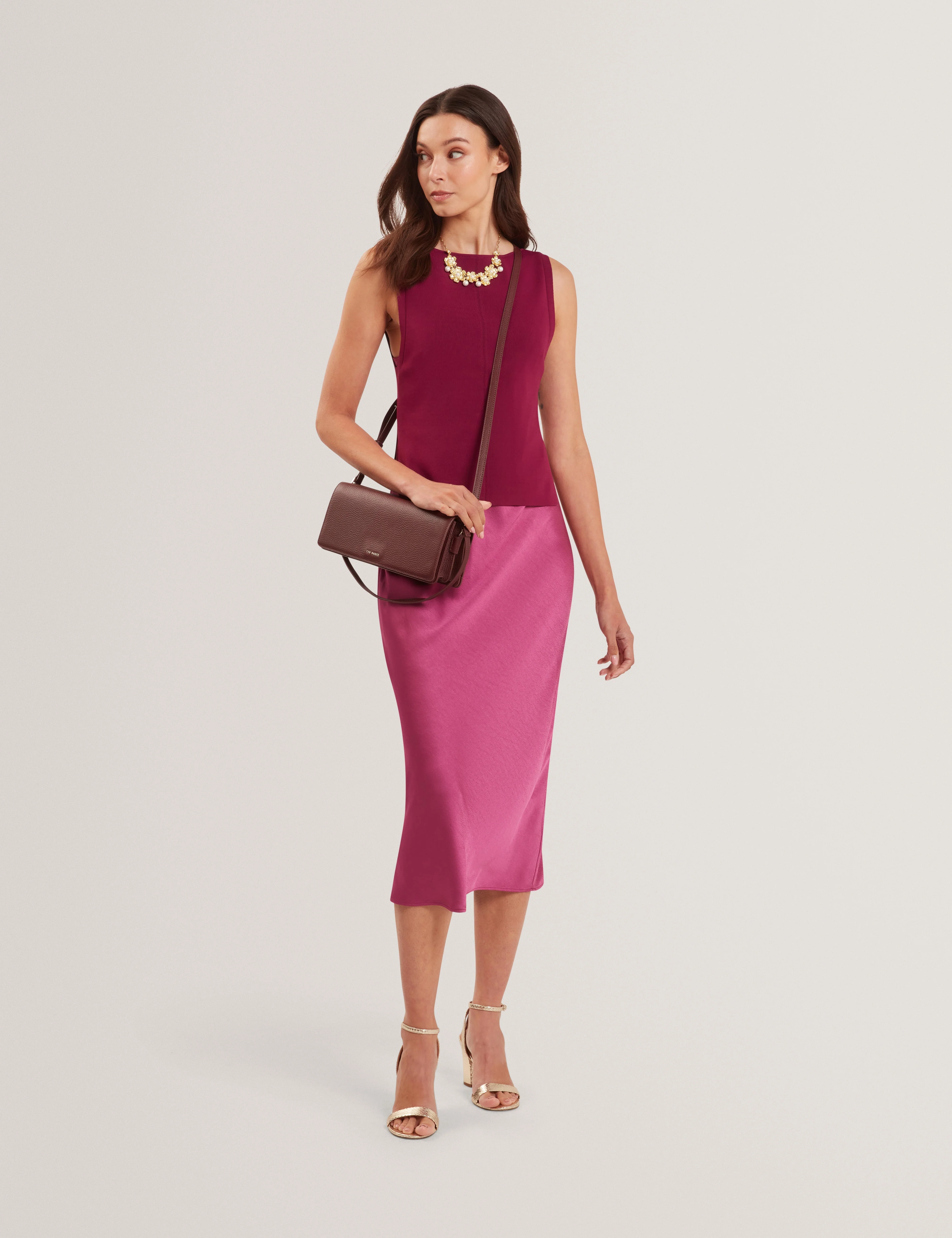 Ammil Satin Slip Dress With Removable Knitted Dp-Purple - Image 5