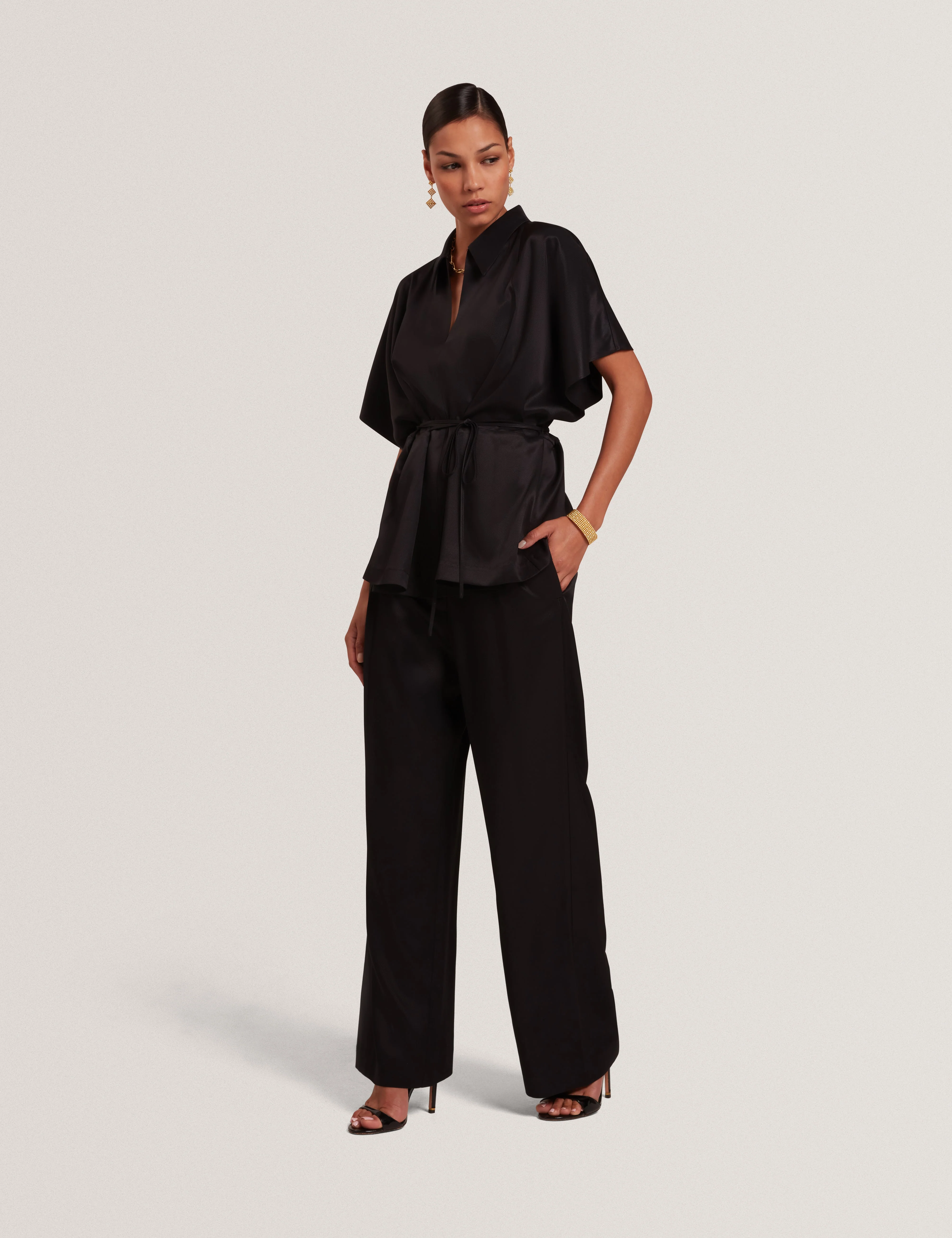 Anaria Tie Detail Short Sleeve Shirt Black - Image 2