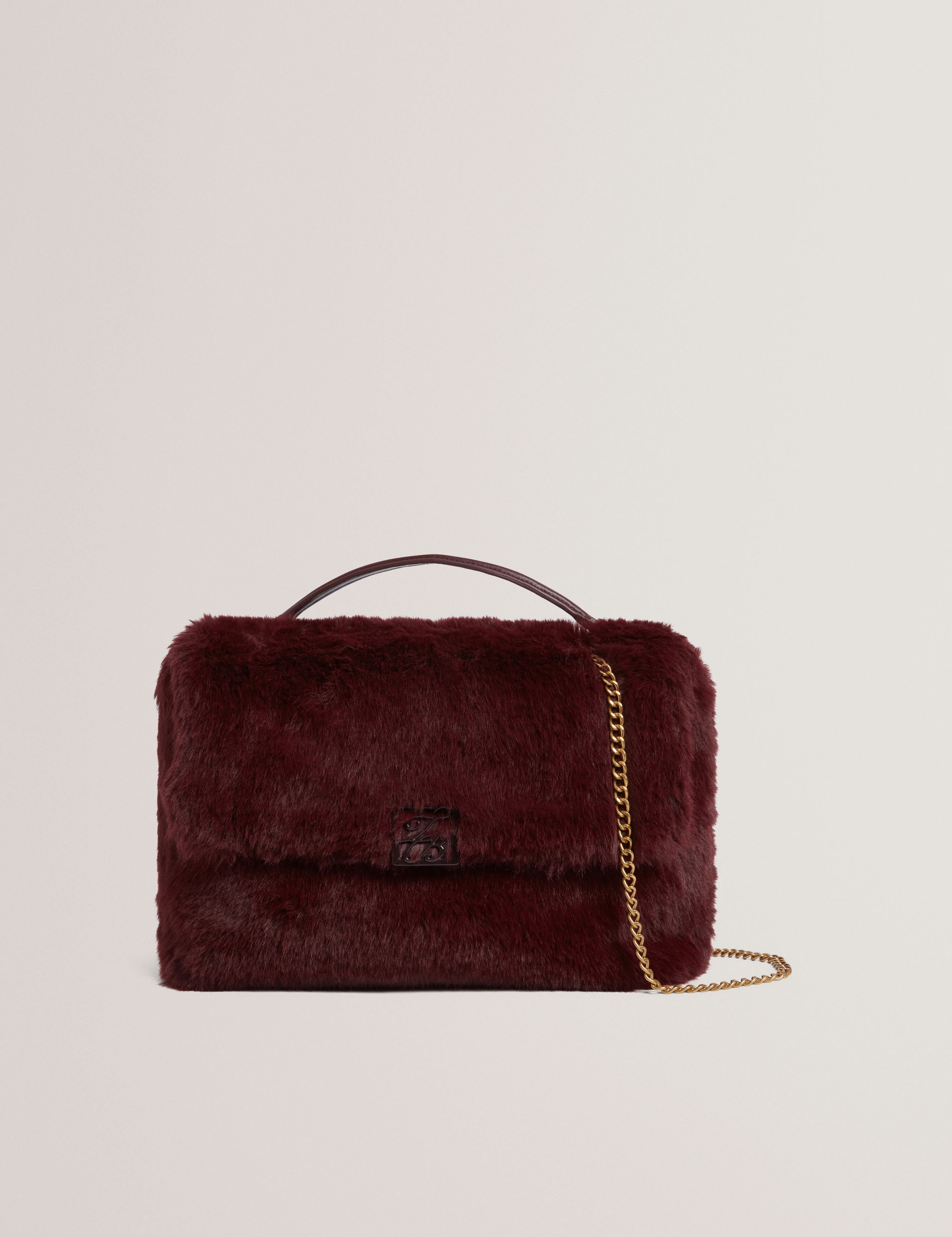 Anilie Tb Detail Faux Fur Shoulder Bag Wine