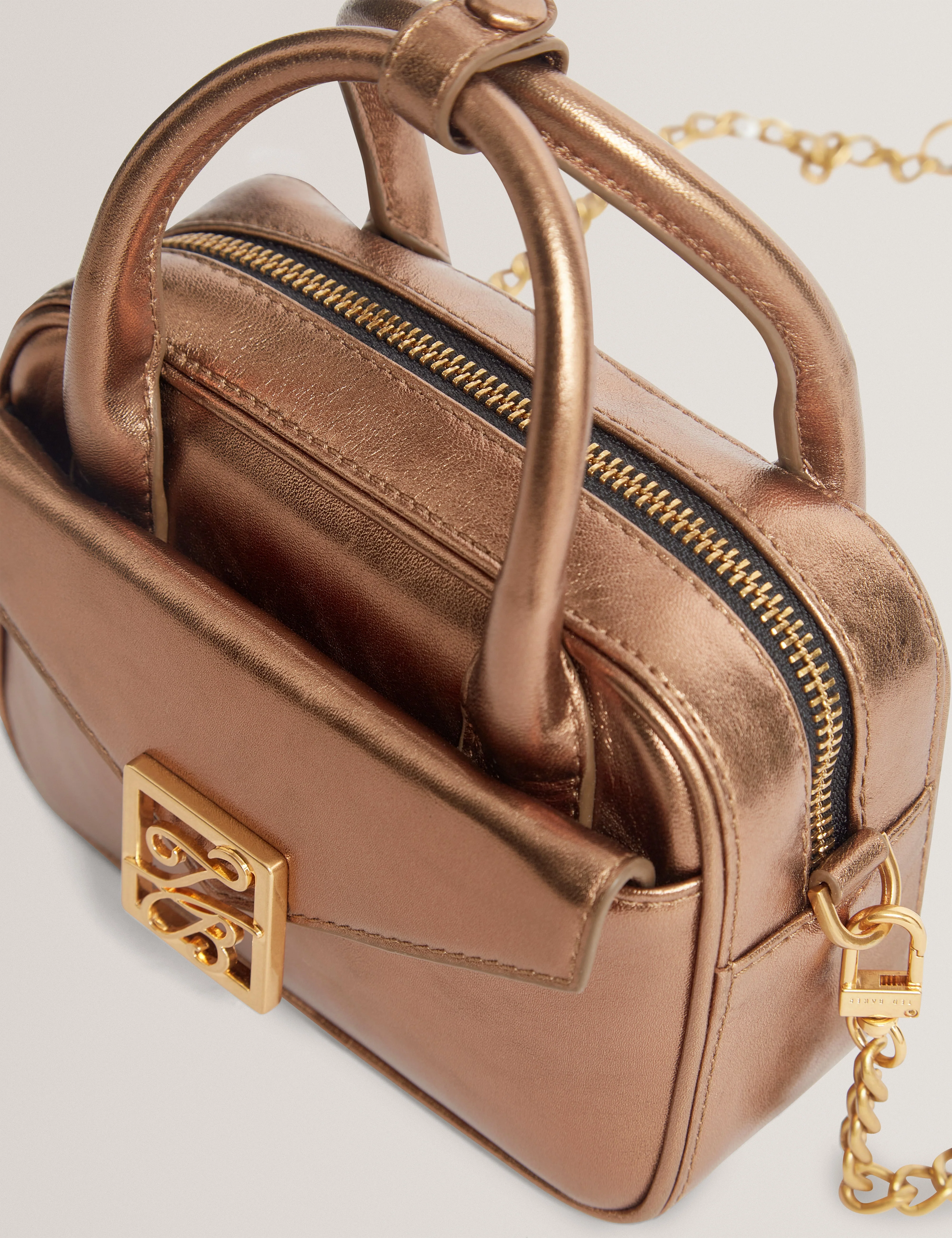 Anisaa Tb Detail Mini Metallic Leather Bag Gold - Image 3