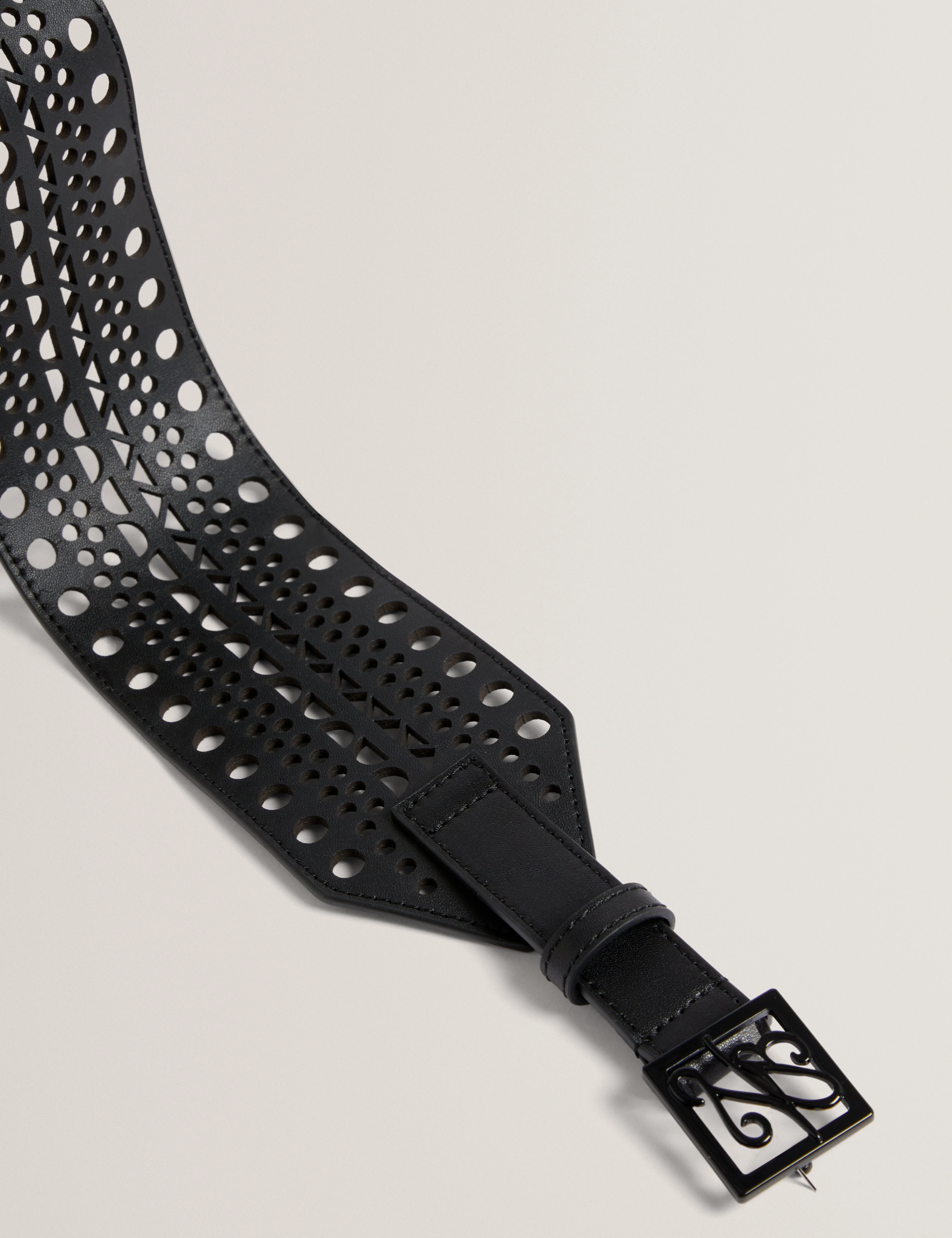 Annalea Laser Cut Tb Script Detail Waist Belt Black - Image 3