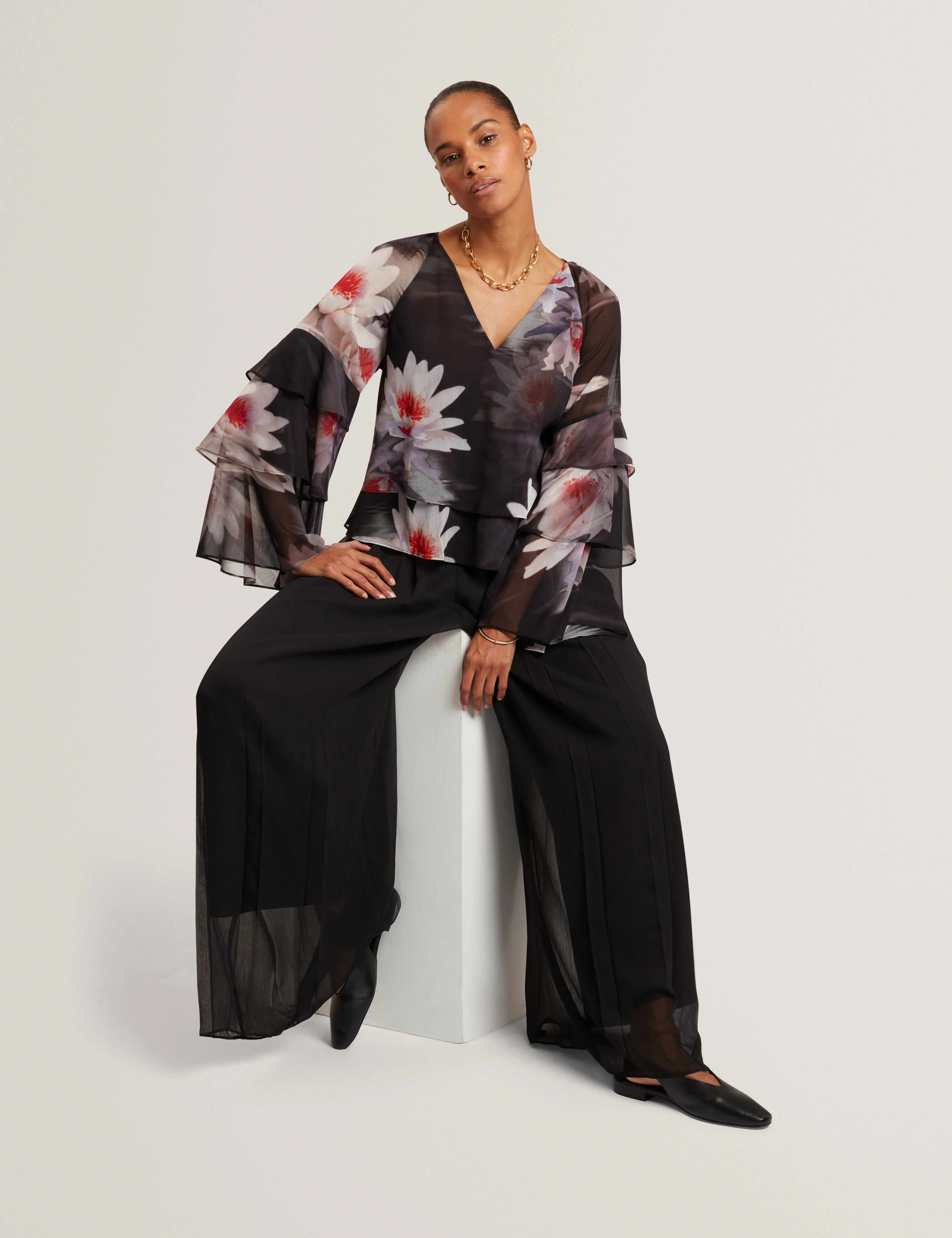 Antera Pleated Wide Leg Trouser Black - Image 6