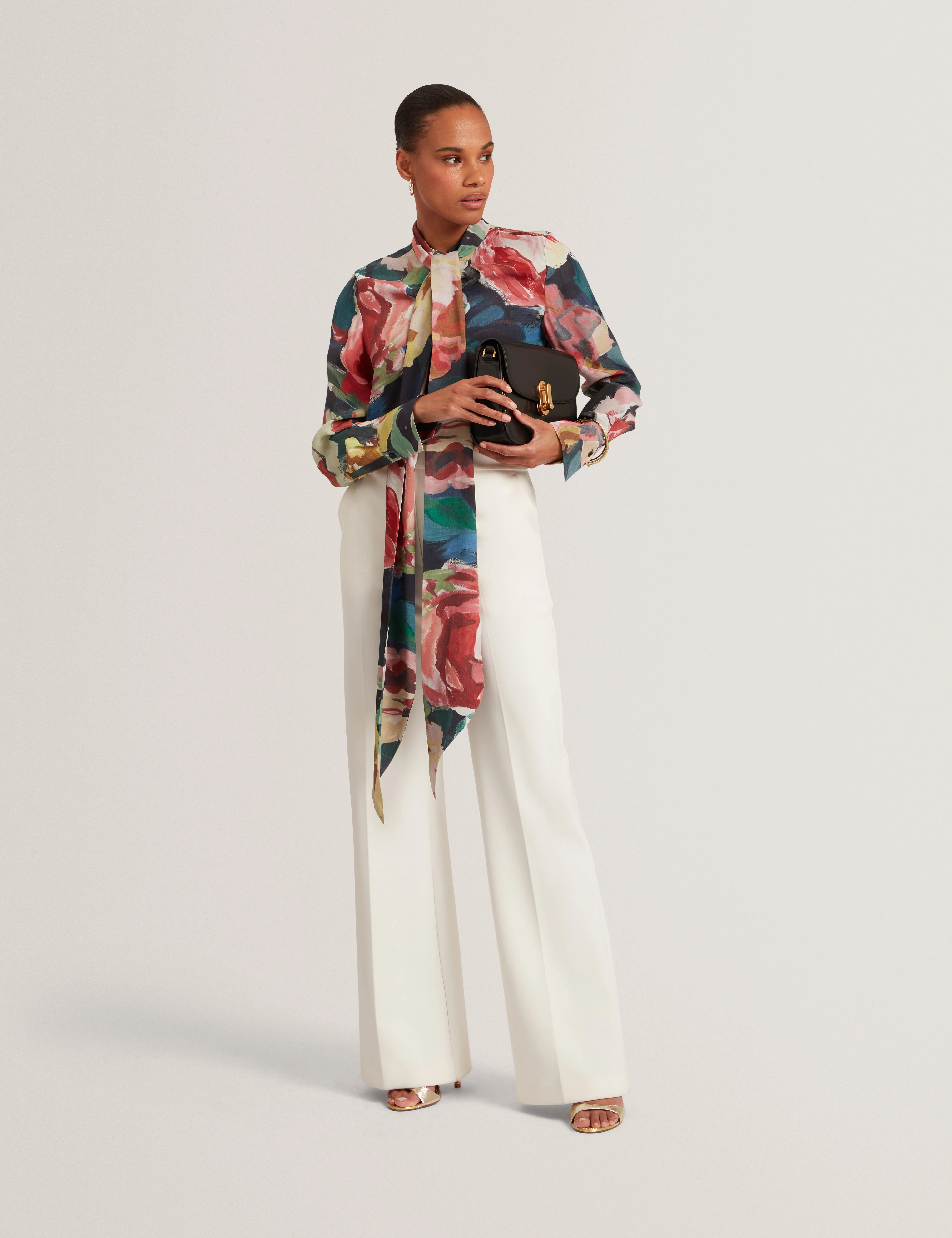 Araga Tie Neck Printed Long Sleeve Shirt Navy - Image 2