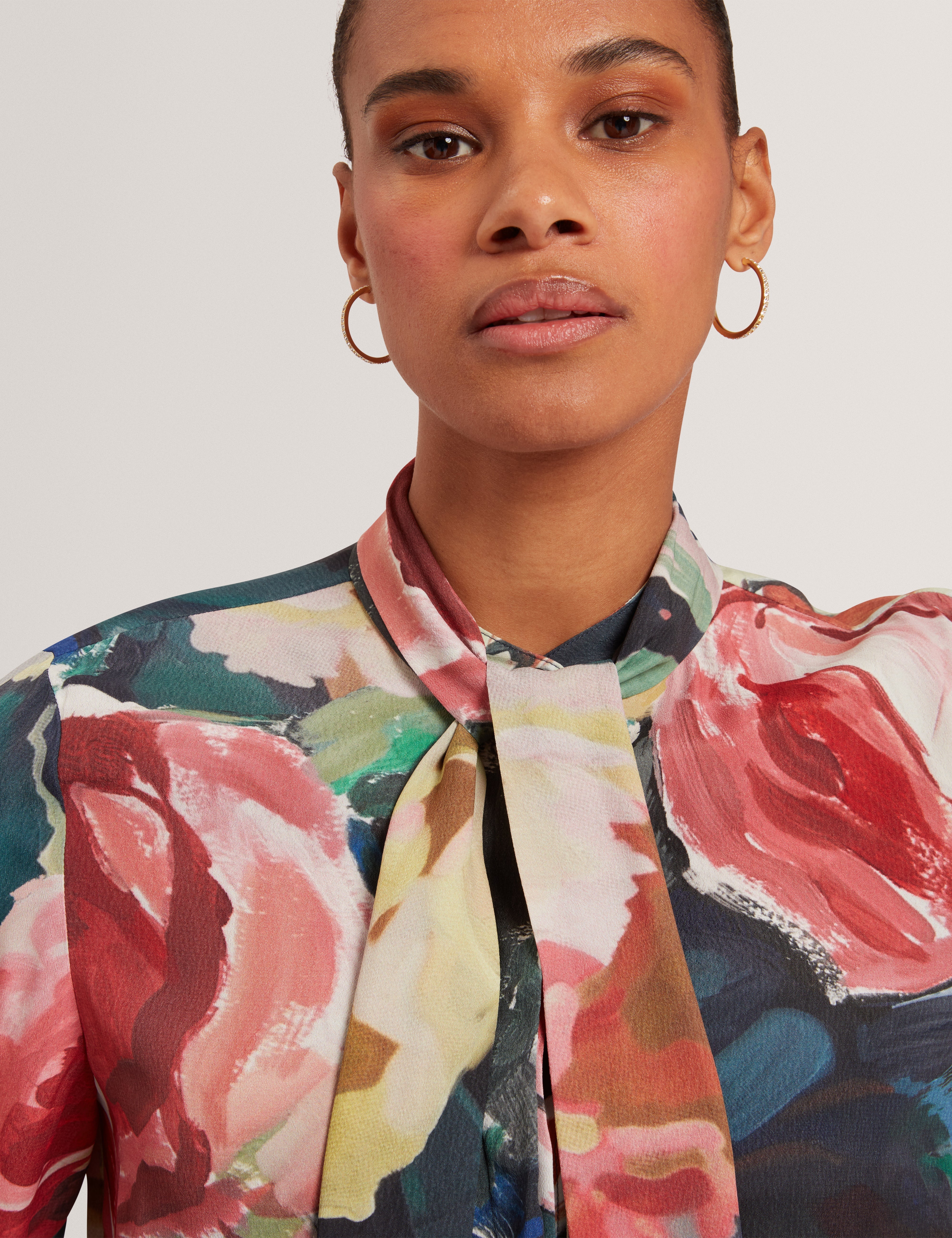 Araga Tie Neck Printed Long Sleeve Shirt Navy - Image 4