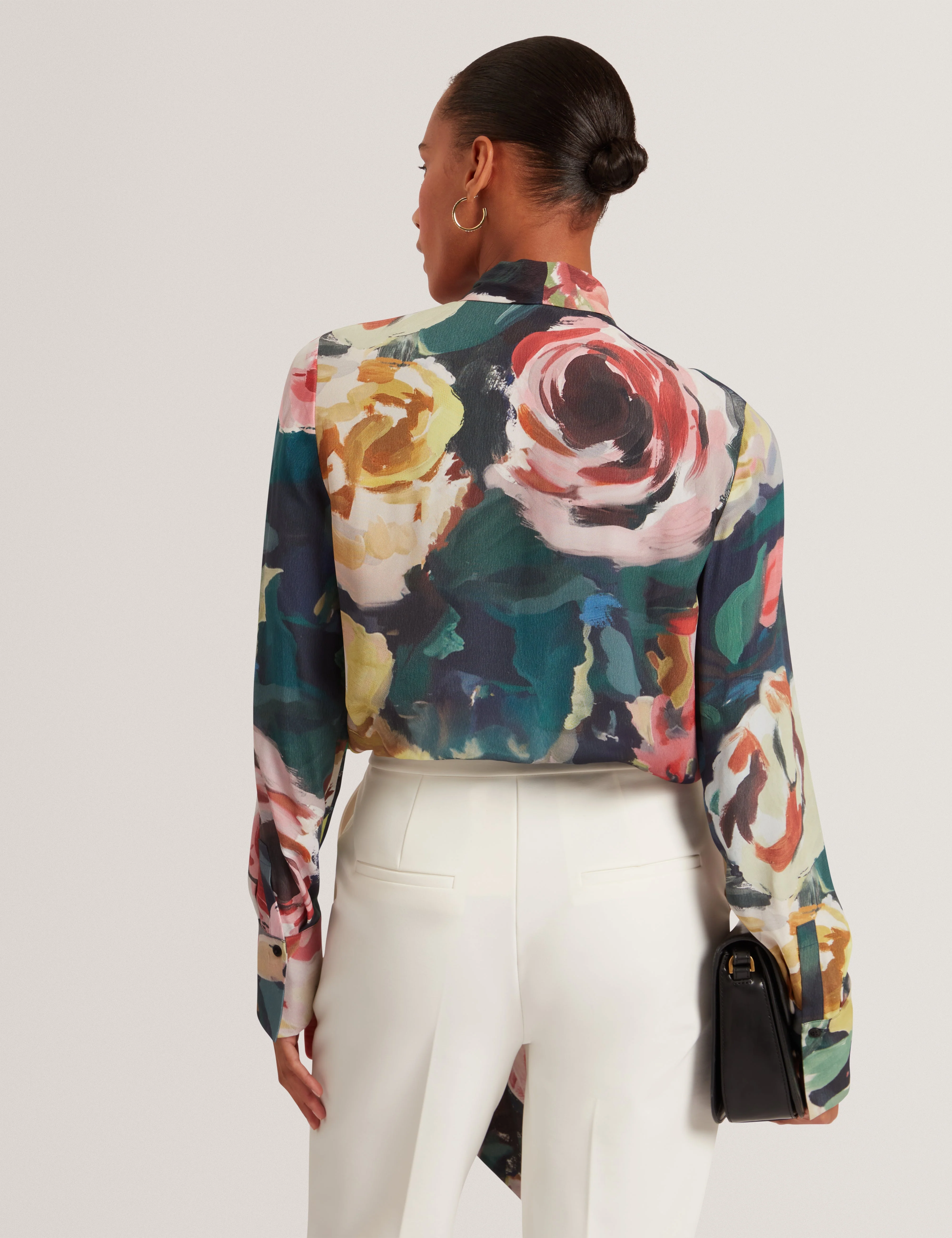 Araga Tie Neck Printed Long Sleeve Shirt Navy - Image 5