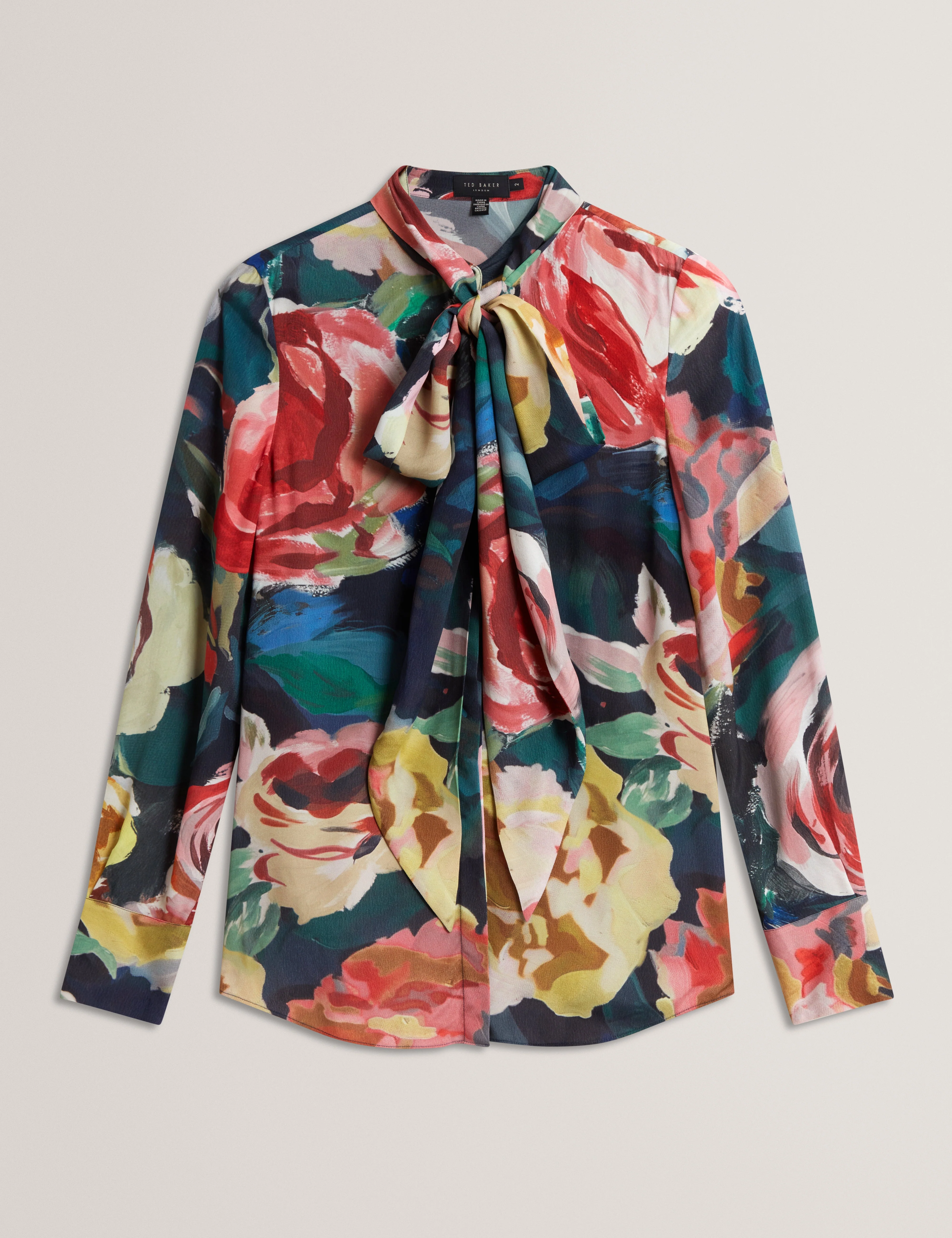 Araga Tie Neck Printed Long Sleeve Shirt Navy - Image 7