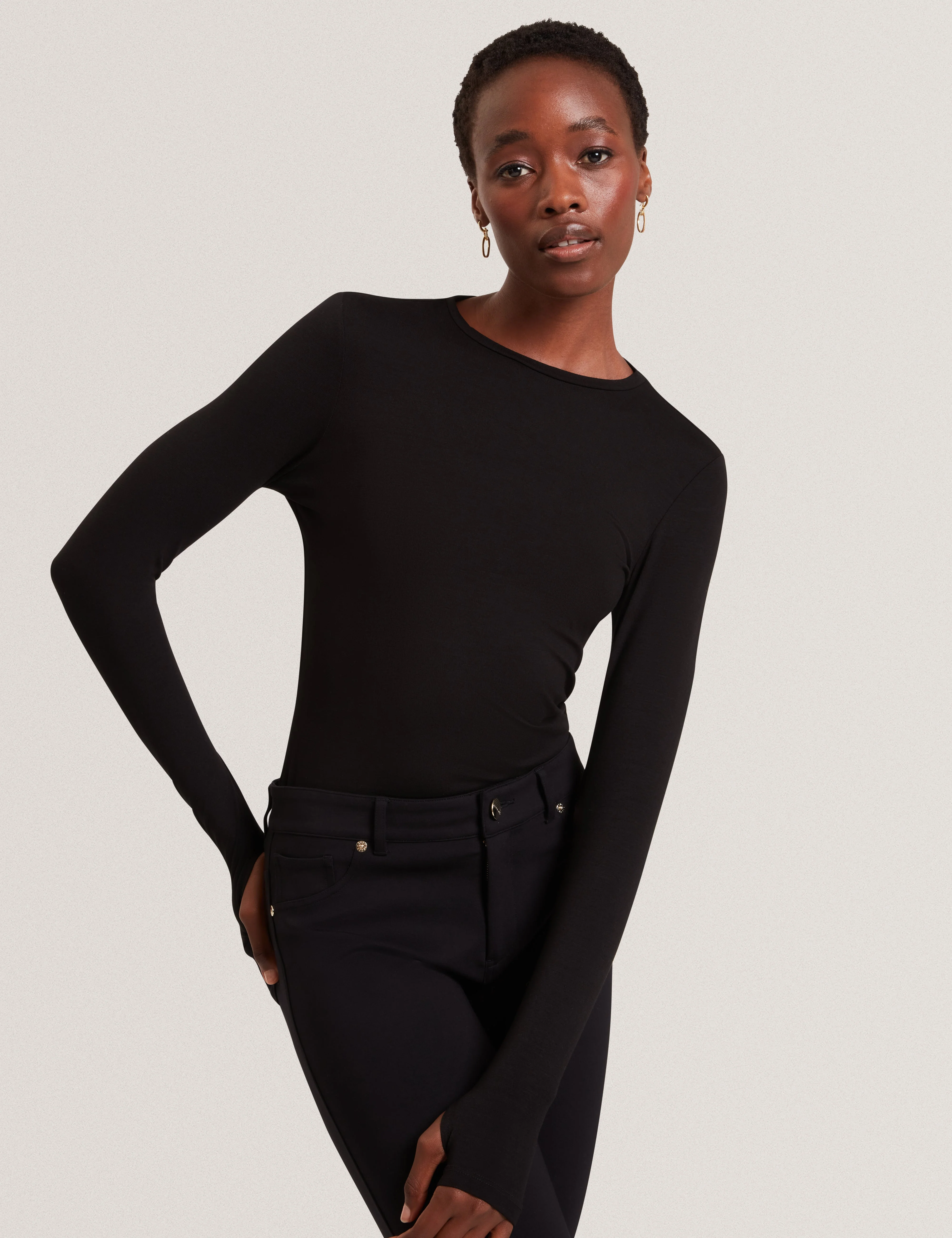 Arania Long Sleeve Fitted Jersey Top Black
