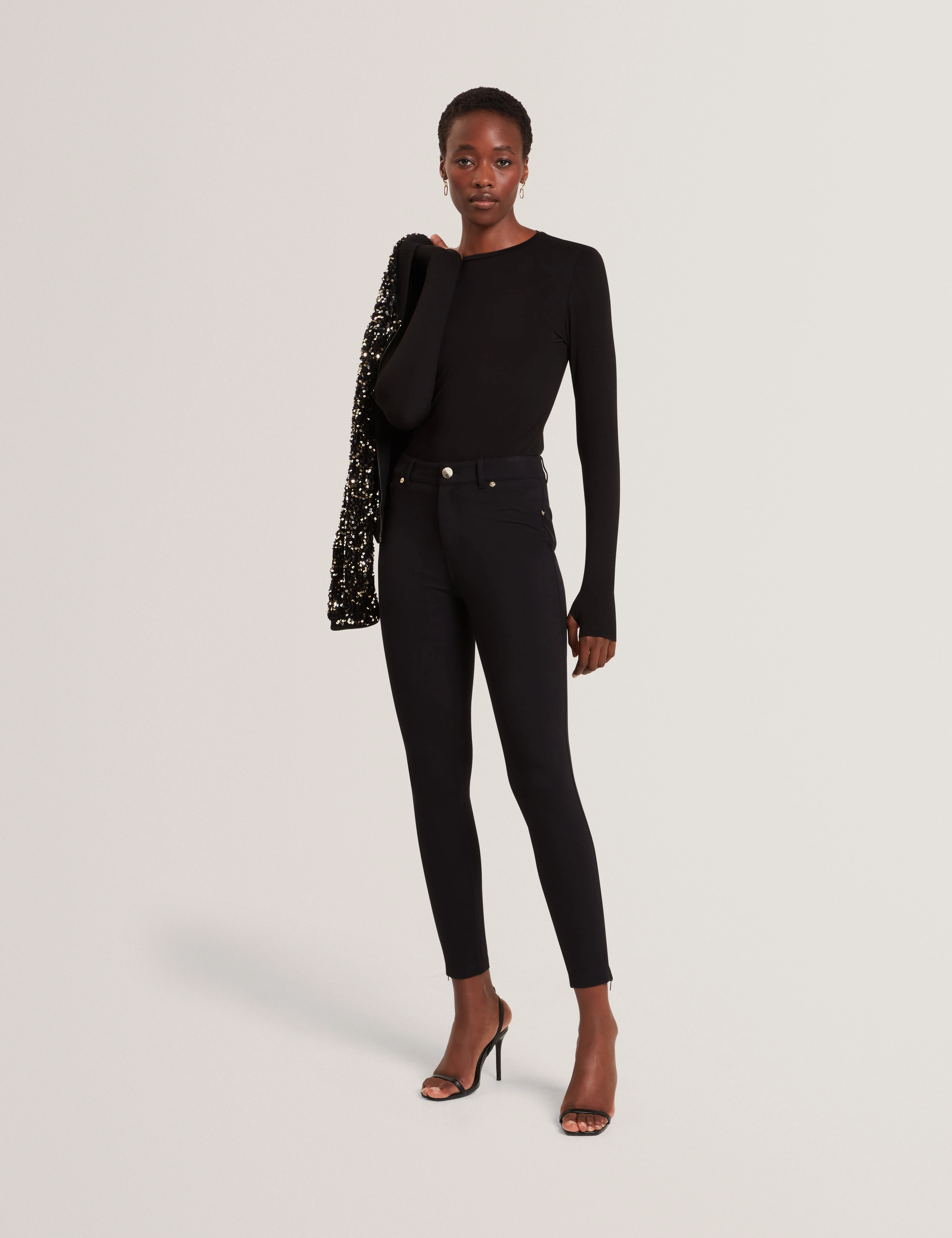 Arania Long Sleeve Fitted Jersey Top Black - Image 2