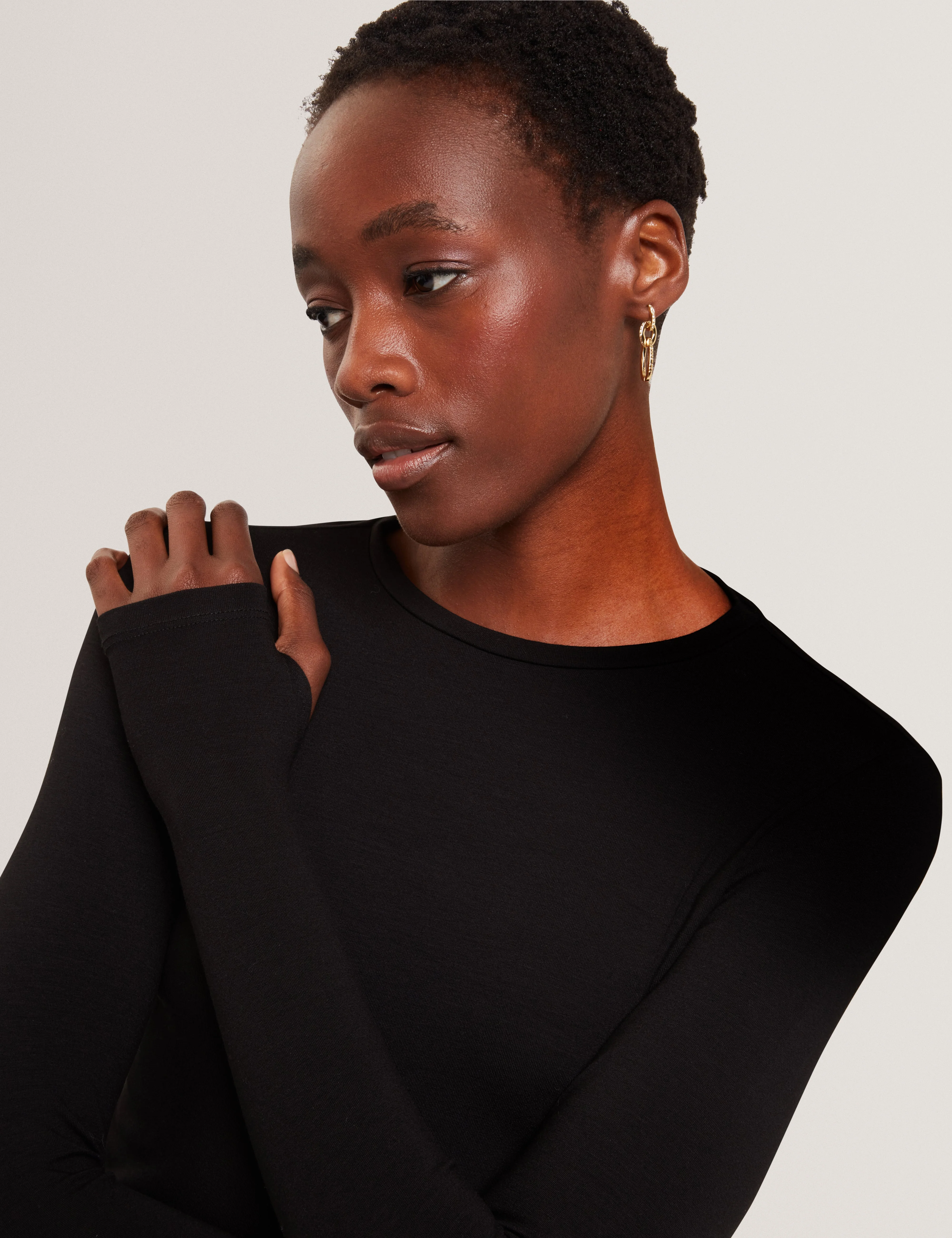 Arania Long Sleeve Fitted Jersey Top Black - Image 4