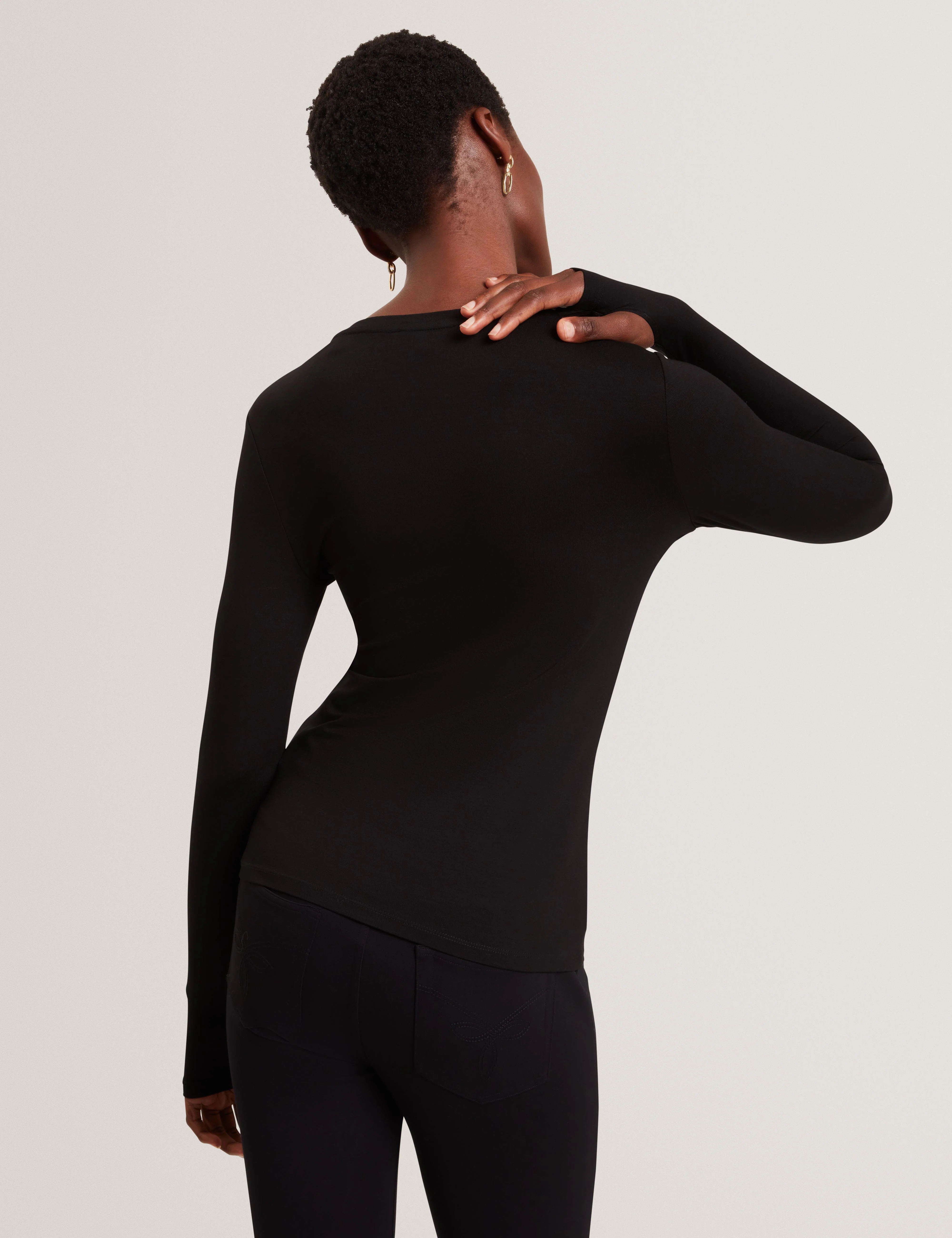 Arania Long Sleeve Fitted Jersey Top Black - Image 5