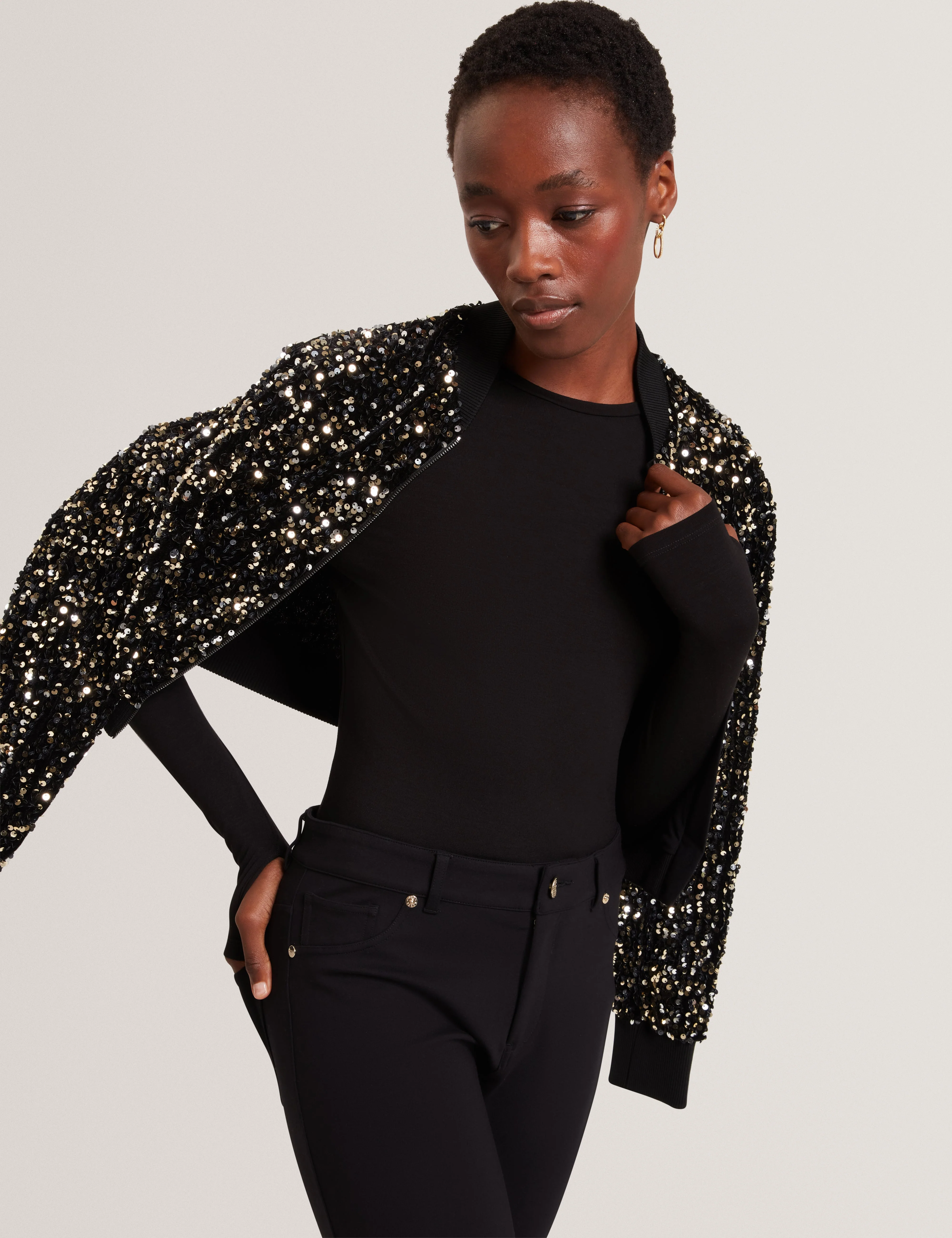 Arania Long Sleeve Fitted Jersey Top Black - Image 6