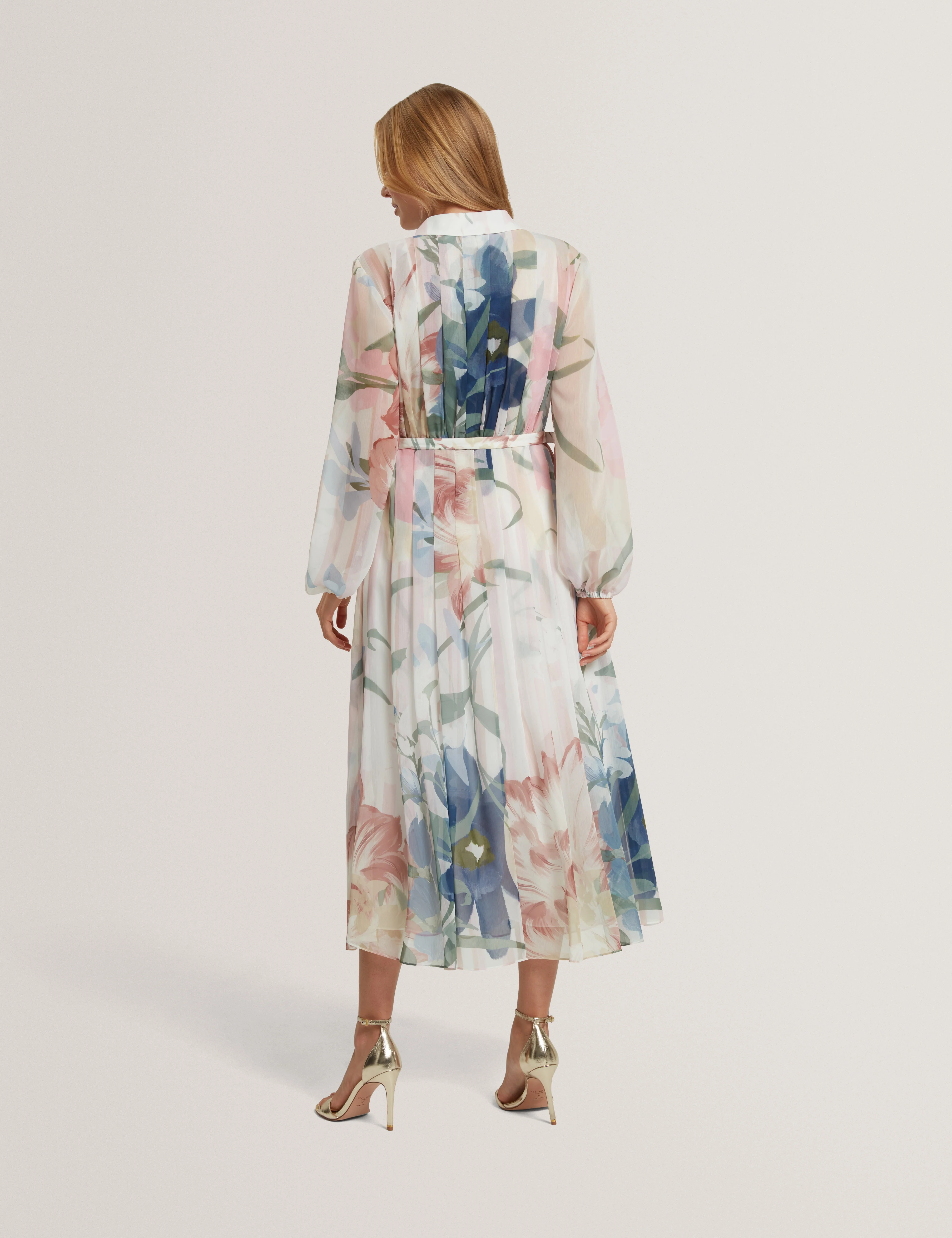 Arnia Pleated Midi Printed Shirt Dress Pink - Image 5