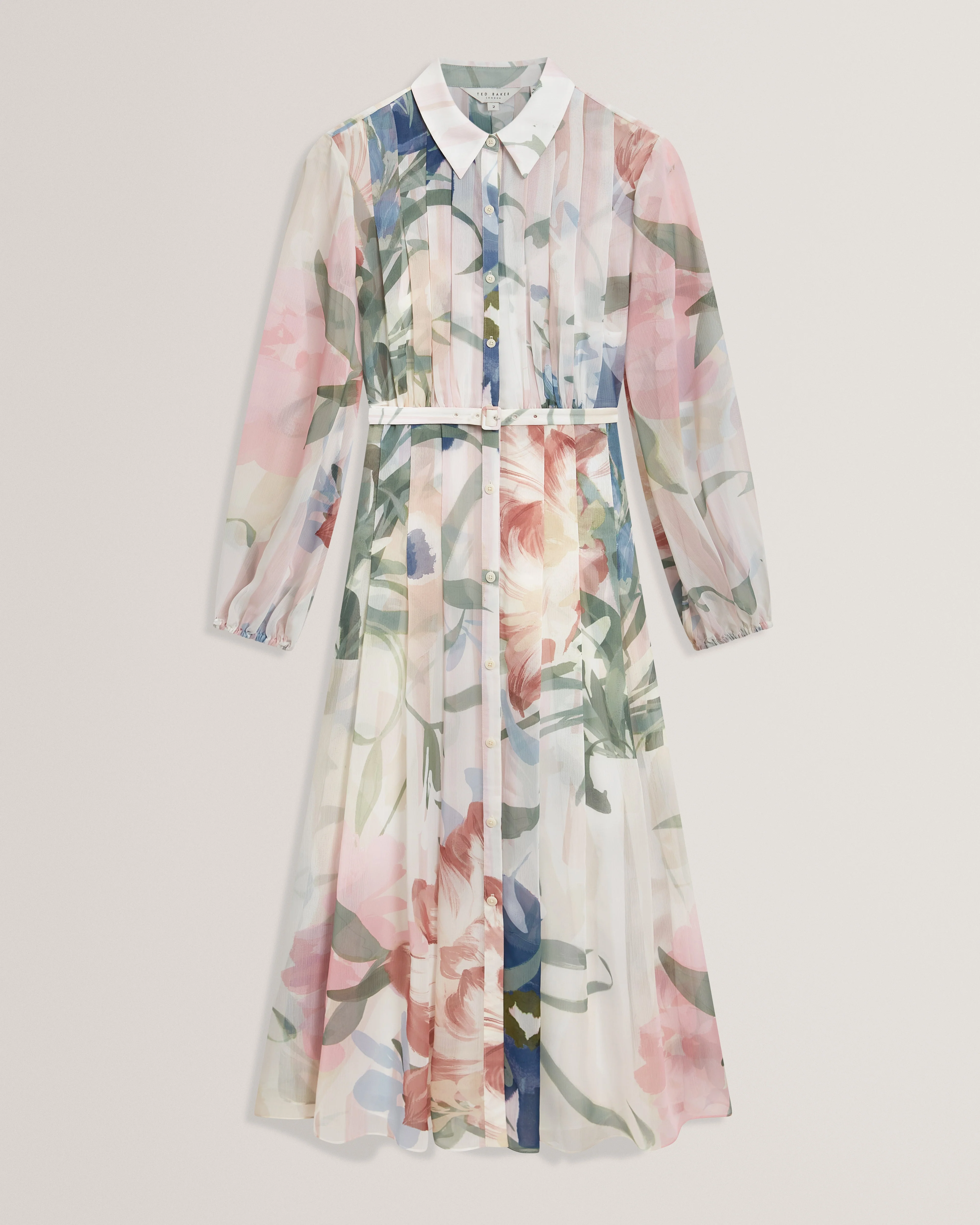 Arnia Pleated Midi Printed Shirt Dress Pink - Image 7