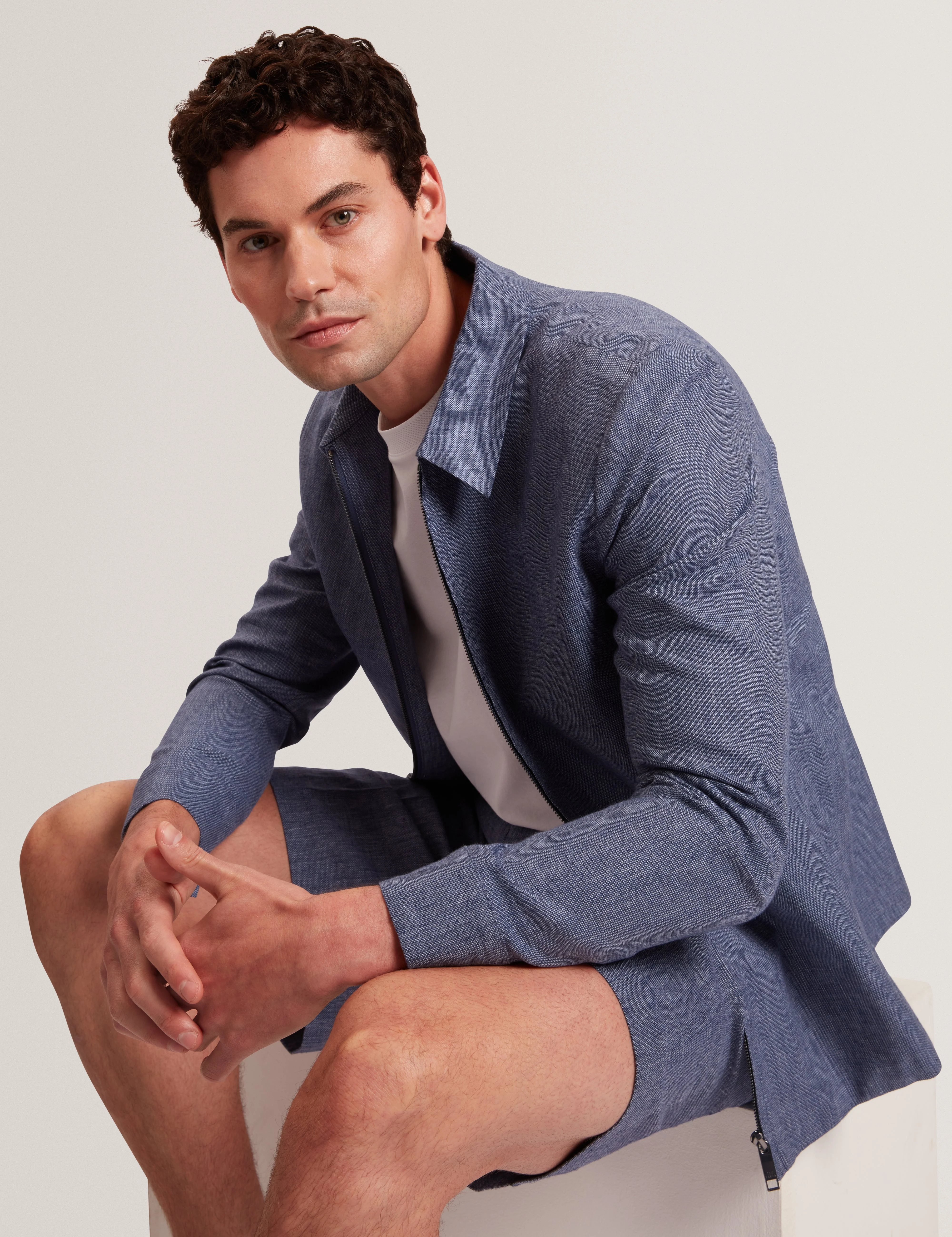 Ashleyj Slim Fit Linen Blend Jacket Navy - Image 6