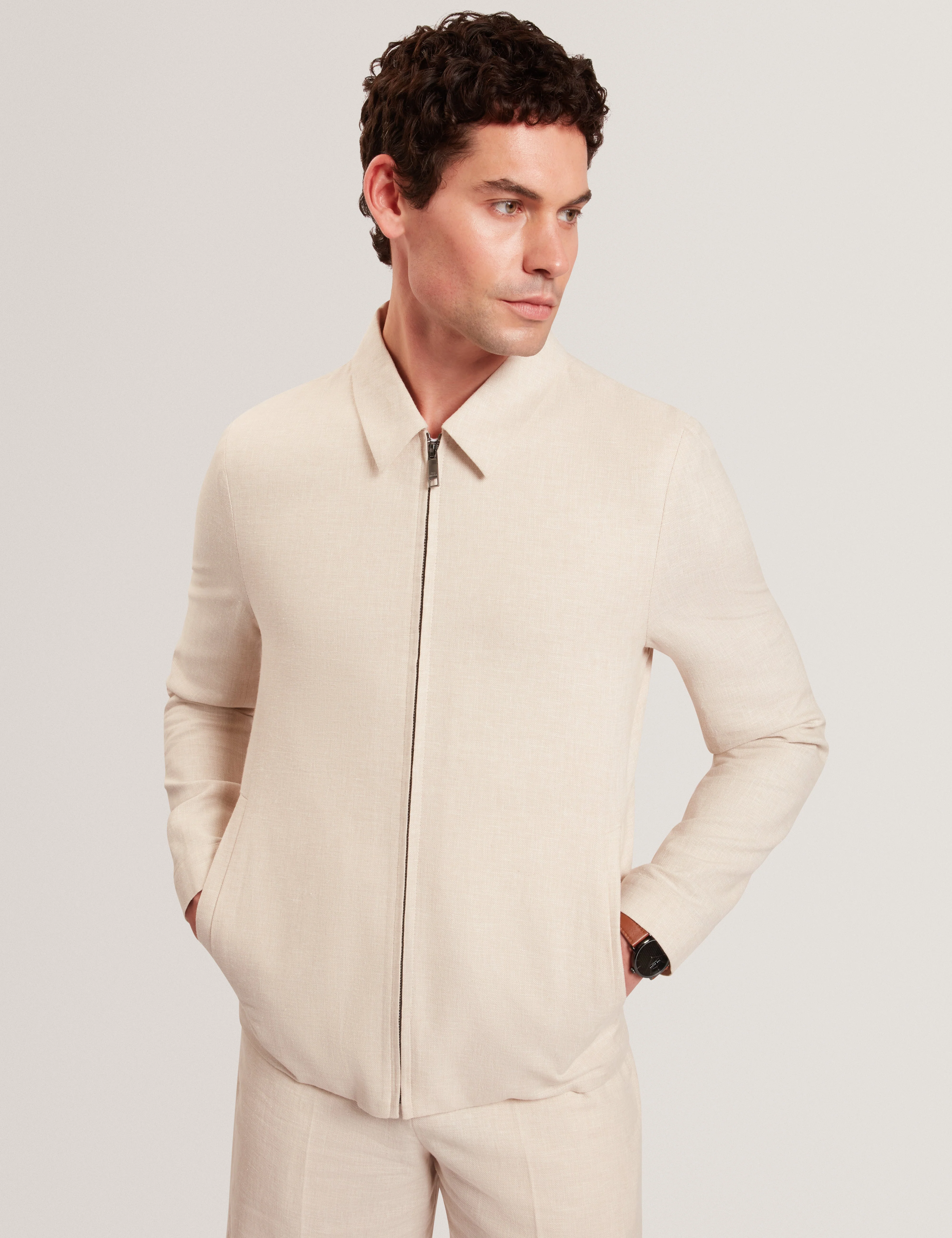 Ashleyj Slim Fit Linen Blend Jacket Stone
