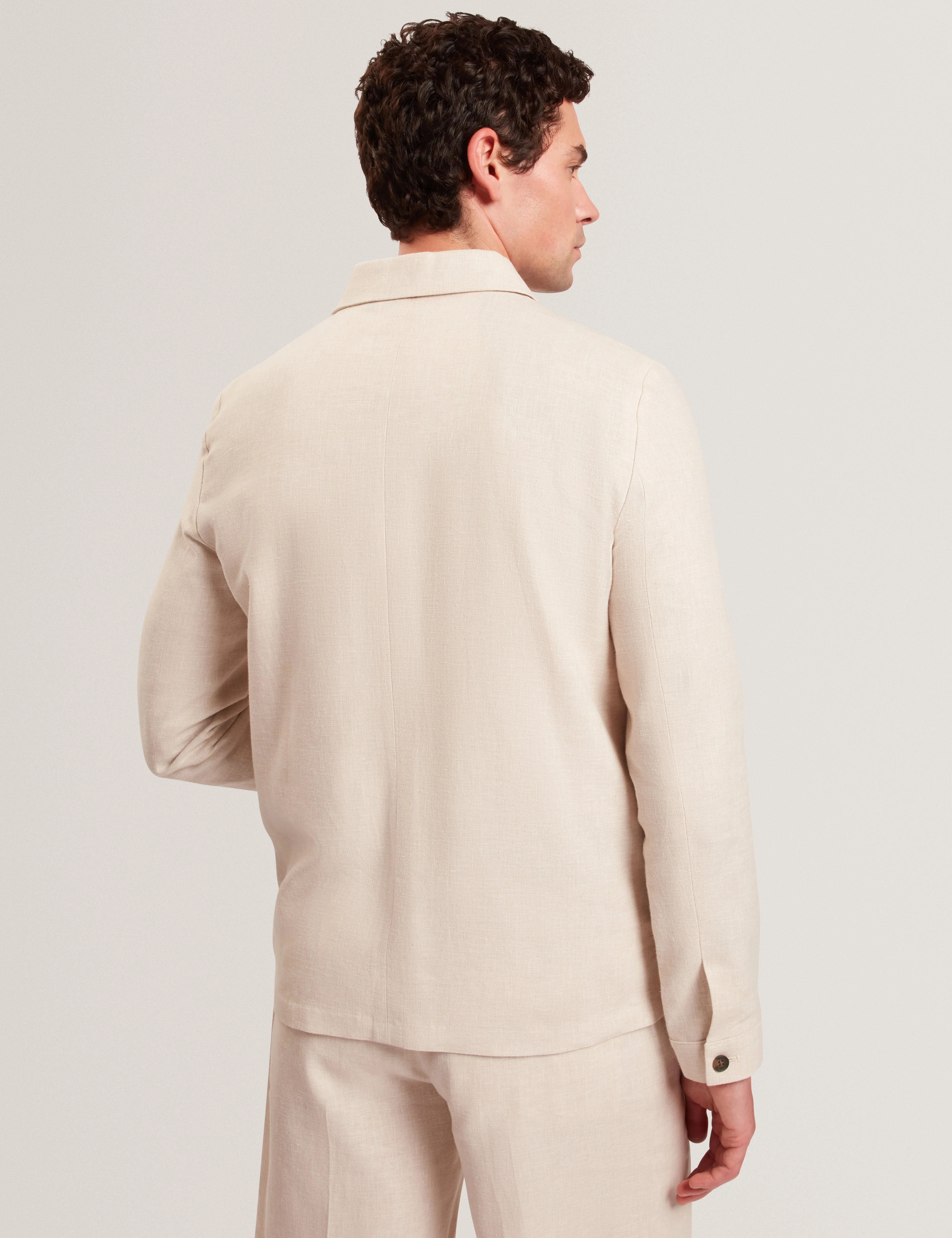Ashleyj Slim Fit Linen Blend Jacket Stone - Image 5