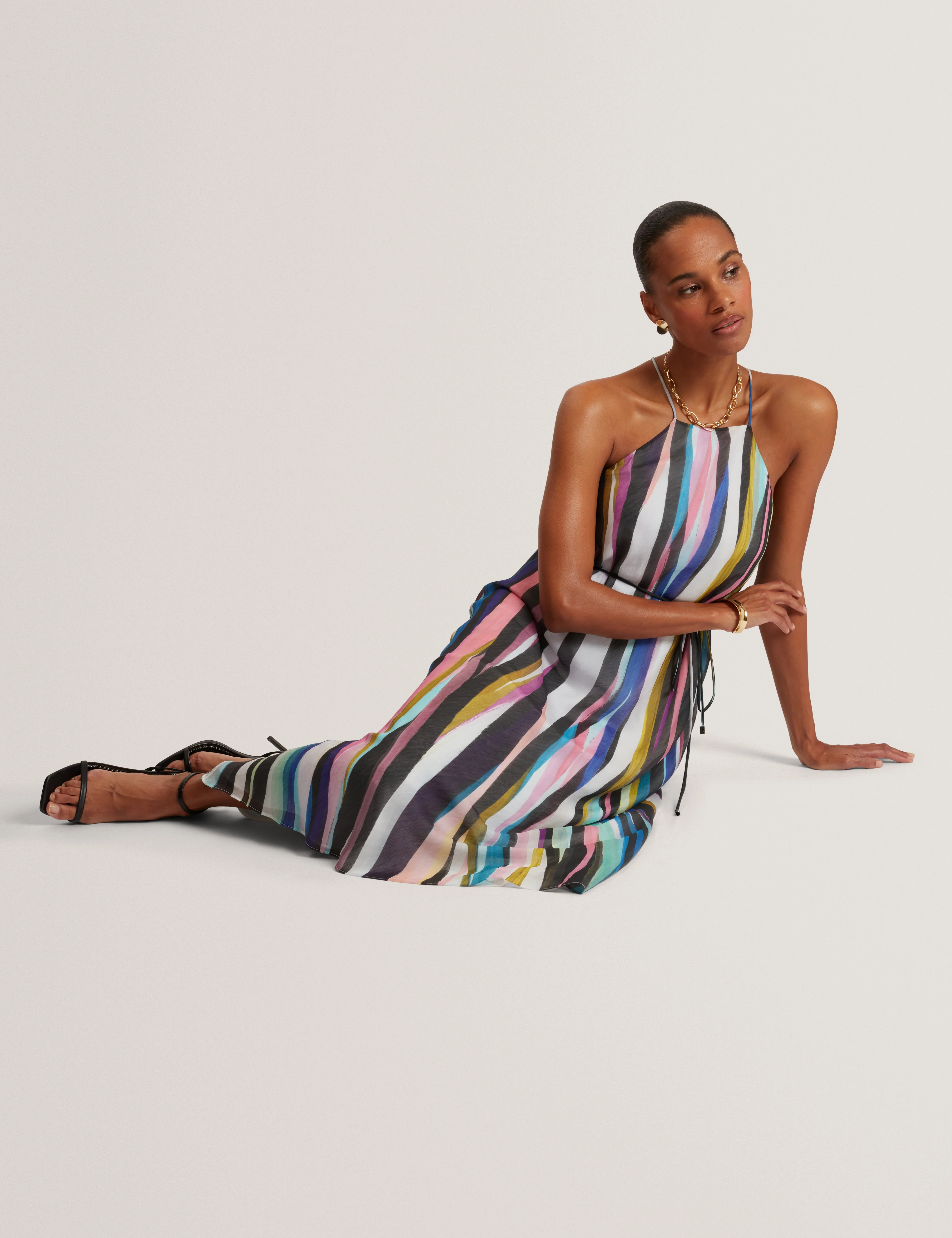 Azurra Printed Halter Neck Maxi Dress Black - Image 6