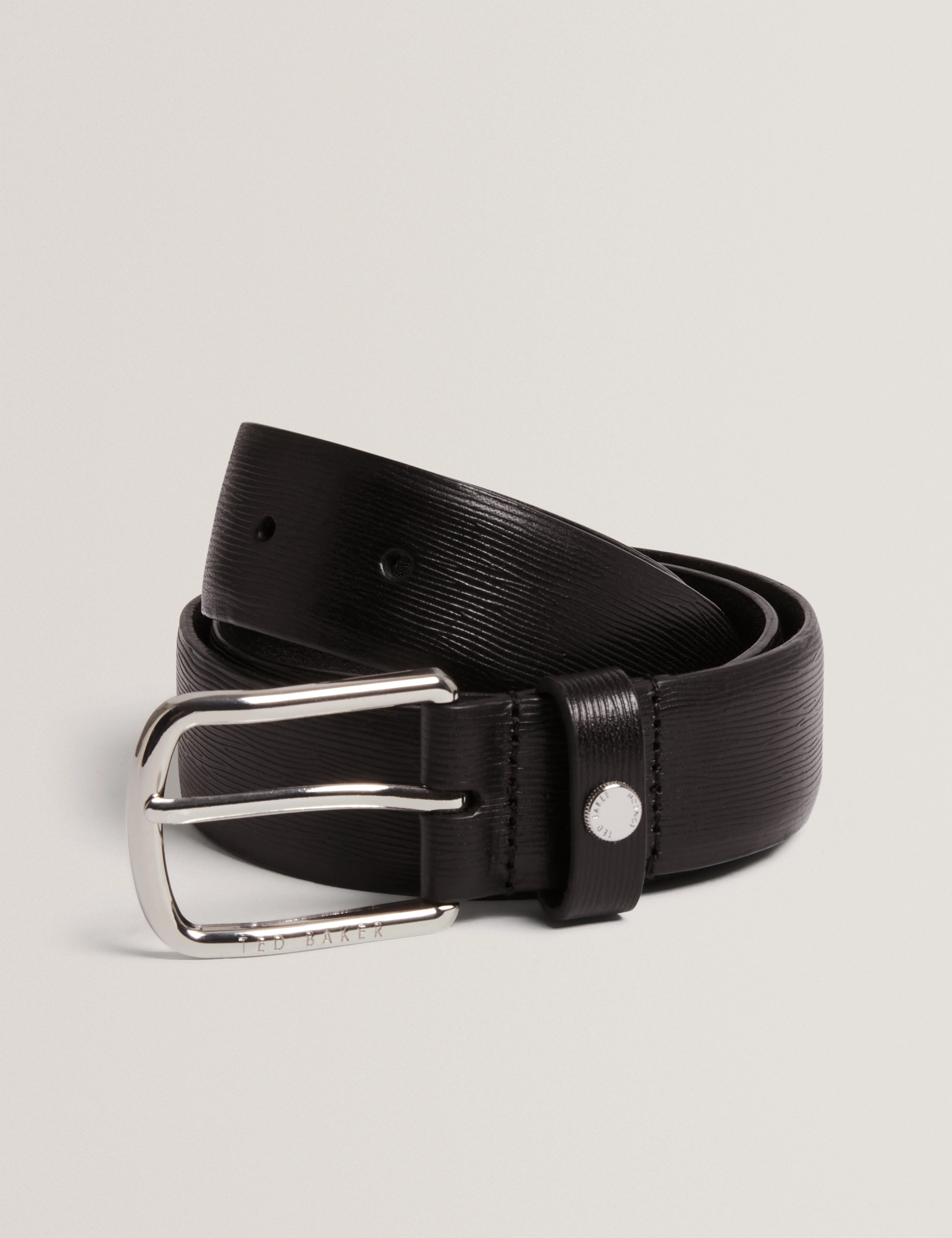 Baiden Bark Texture Leather Belt Black - Image 4