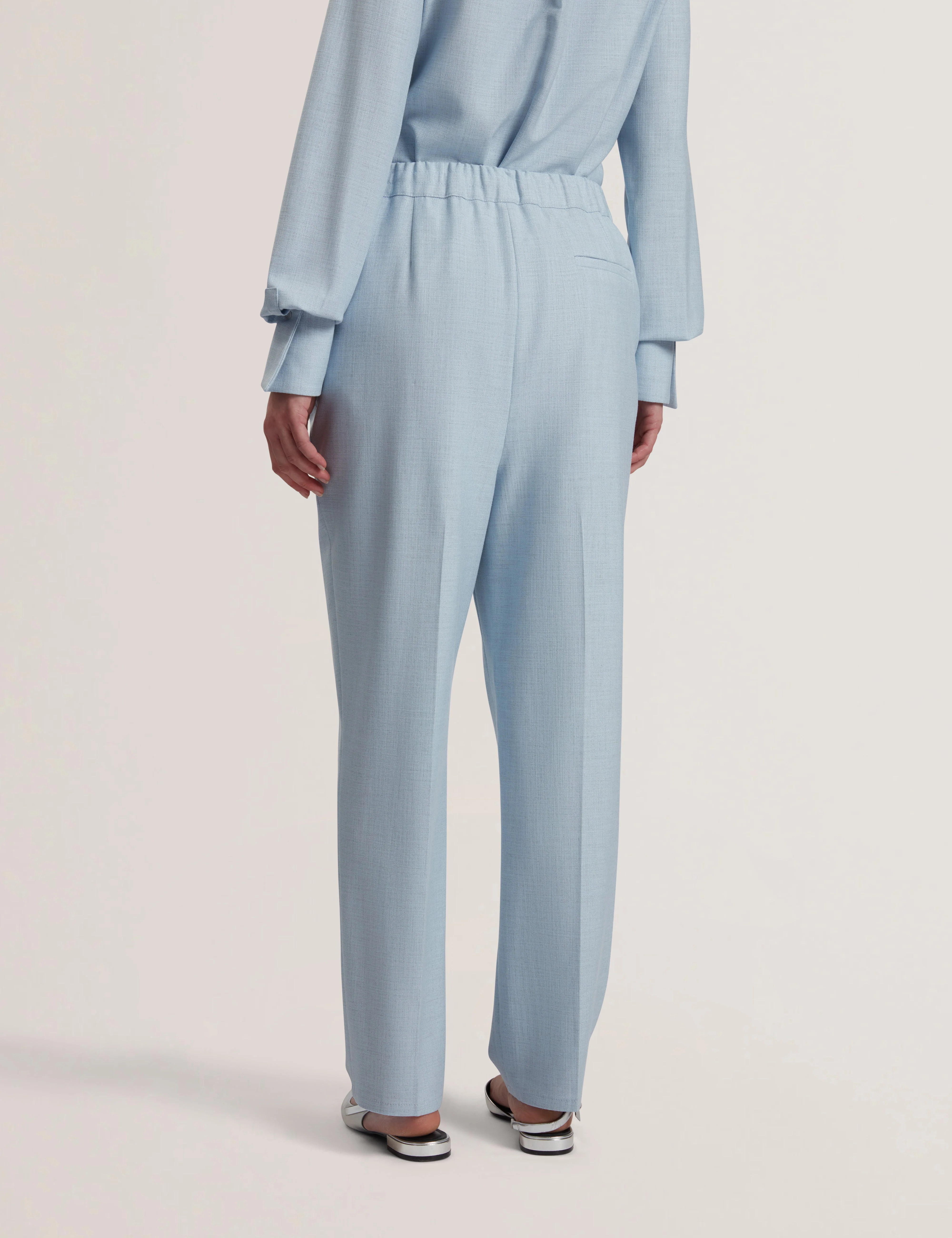 Ballia Elasticated Waist Tailored Trousers Pl-Blue - Image 5