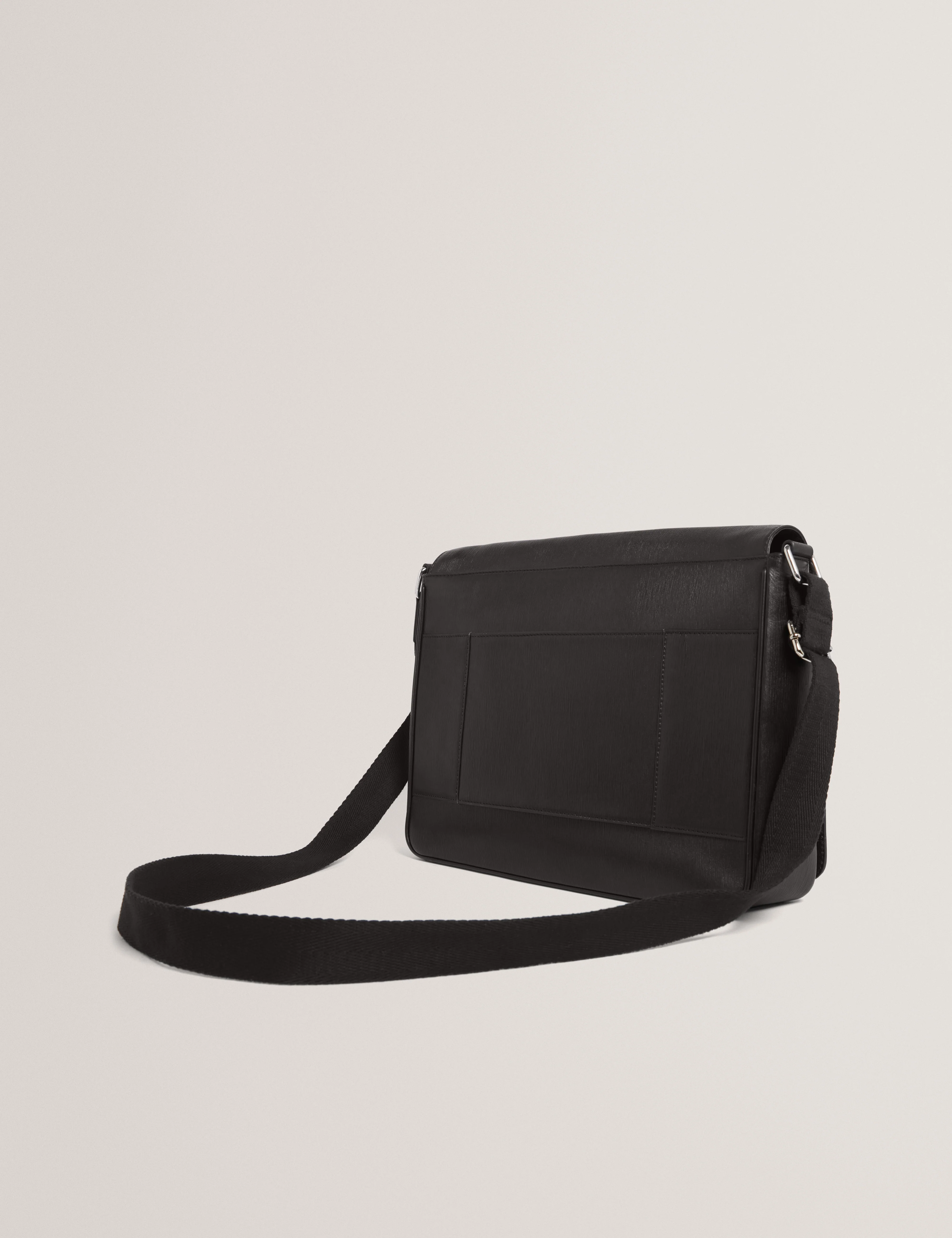 Barkly Bark Texture Leather Messenger Bag Black - Image 4