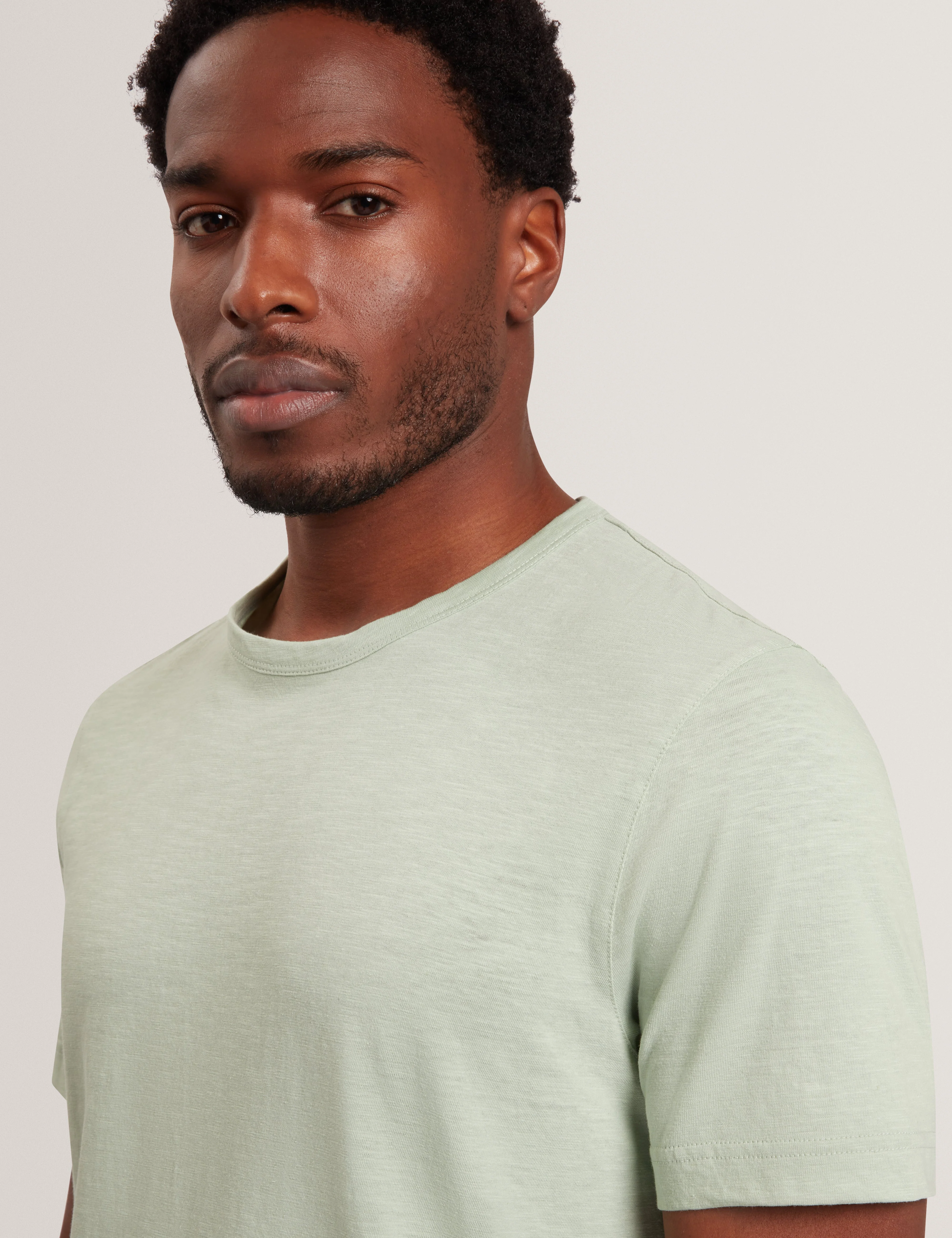 Bartol Short Sleeve Regular Linen Cotton T-Shirt Mid-Green - Image 4