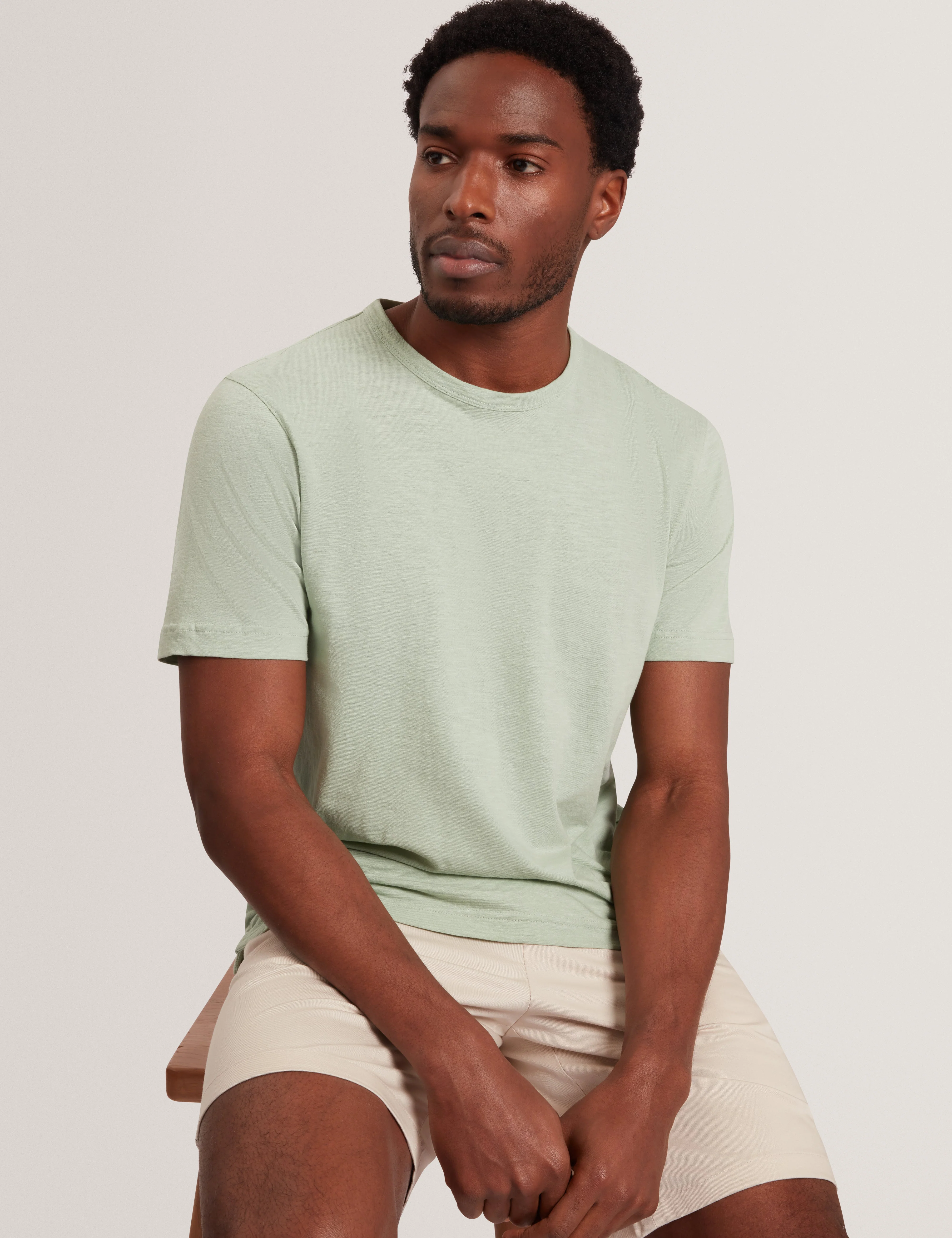 Bartol Short Sleeve Regular Linen Cotton T-Shirt Mid-Green - Image 6