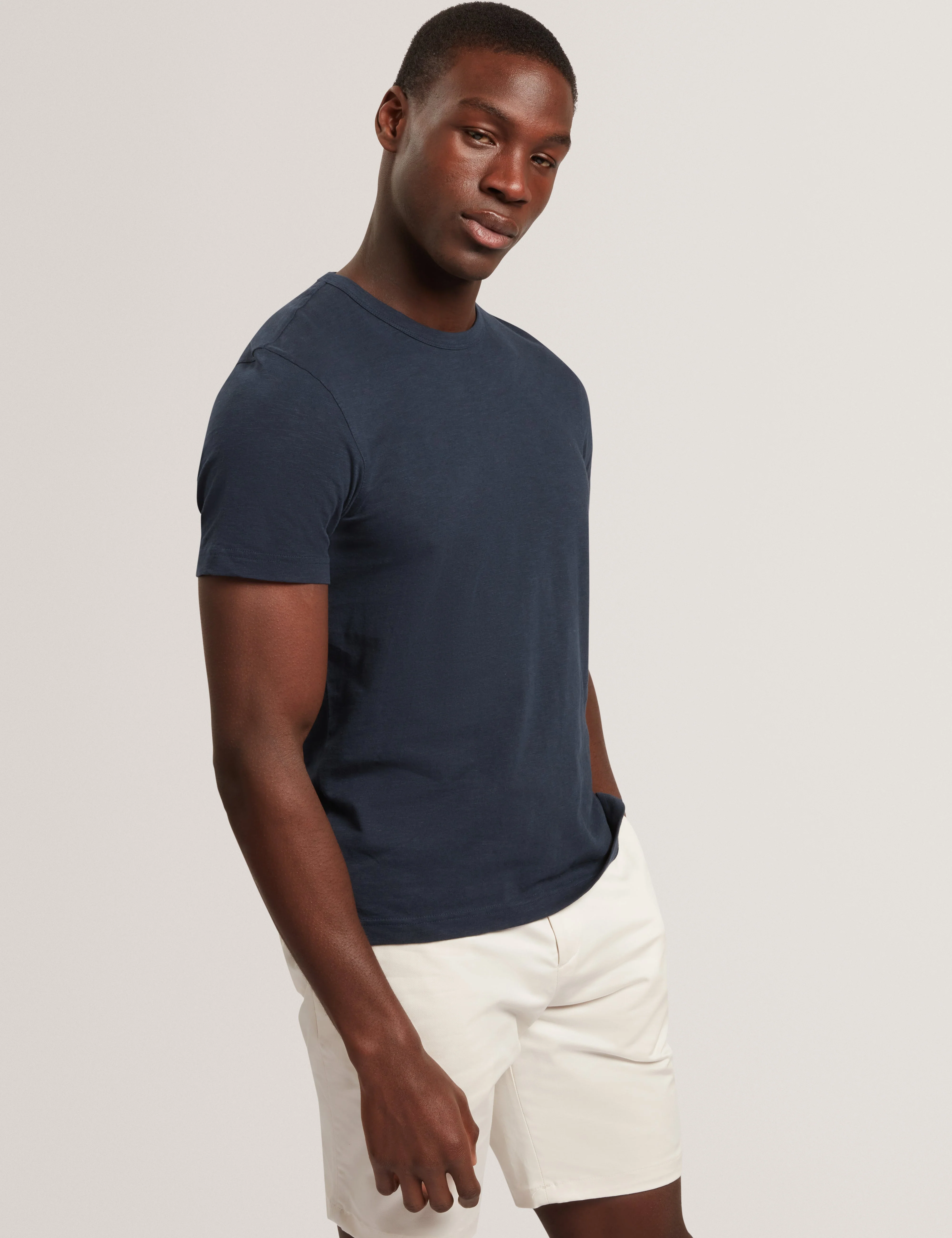 Bartol Short Sleeve Regular Linen Cotton T-Shirt Navy - Image 2