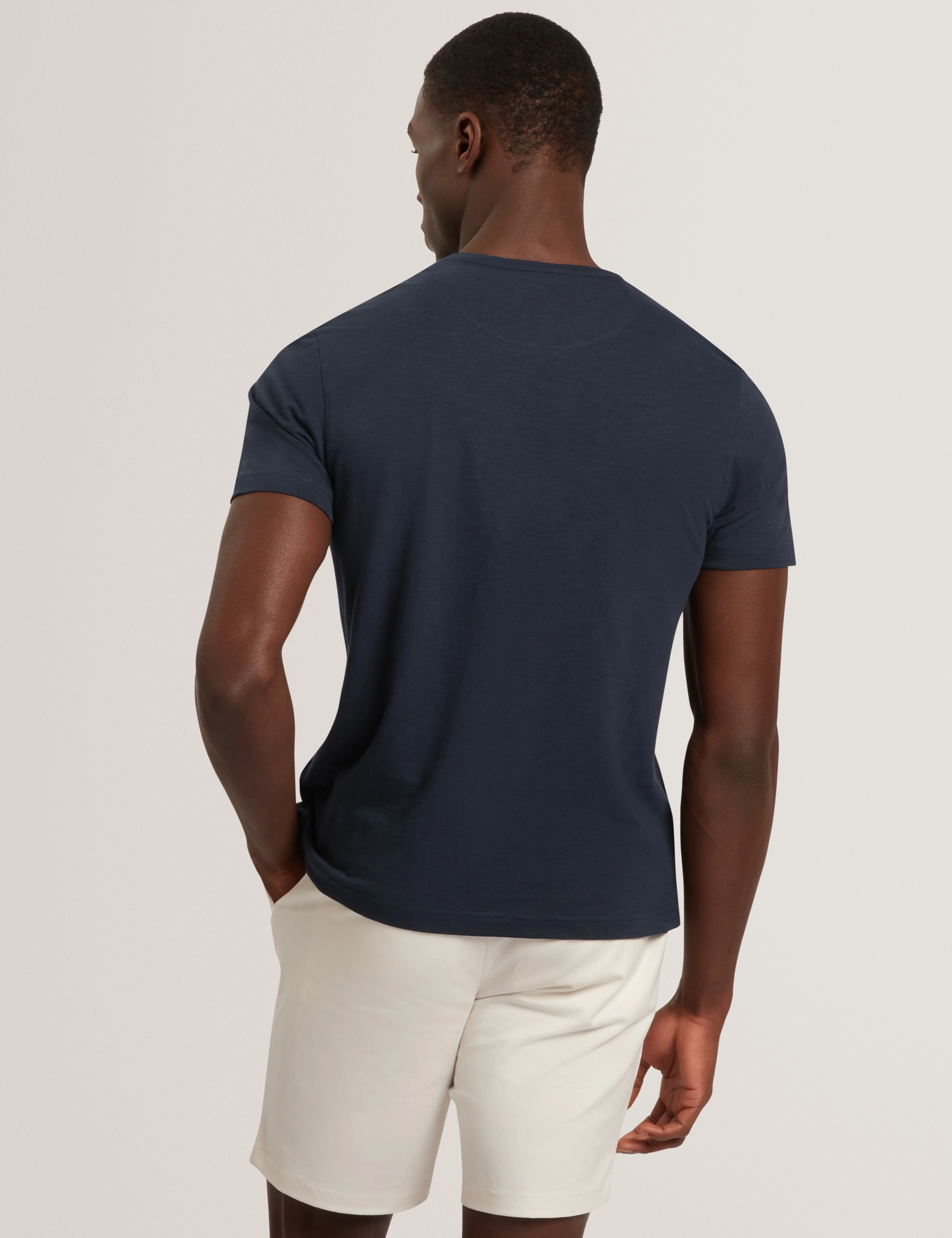 Bartol Short Sleeve Regular Linen Cotton T-Shirt Navy - Image 6