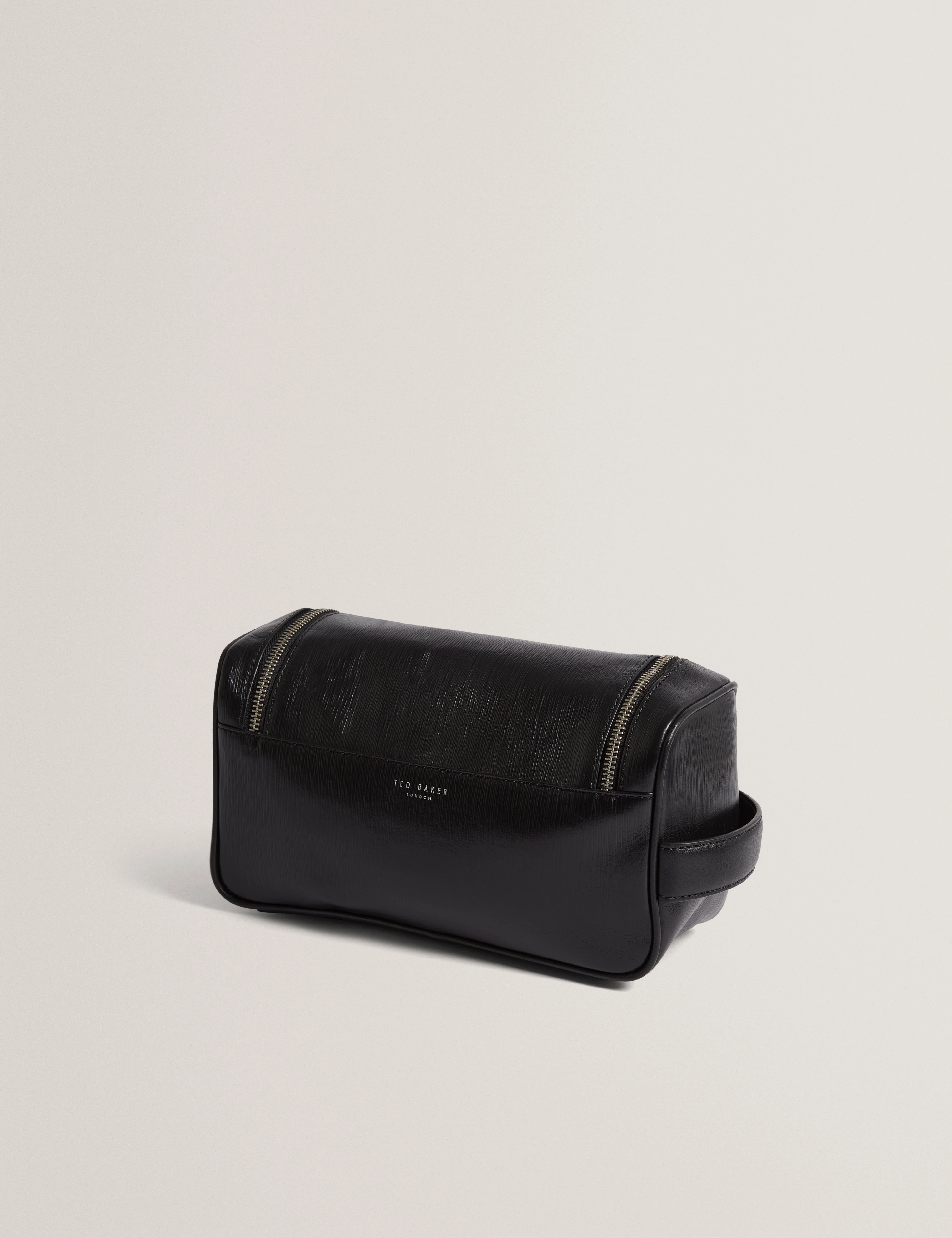 Baxley Bark Texture Leather Washbag Black - Image 3